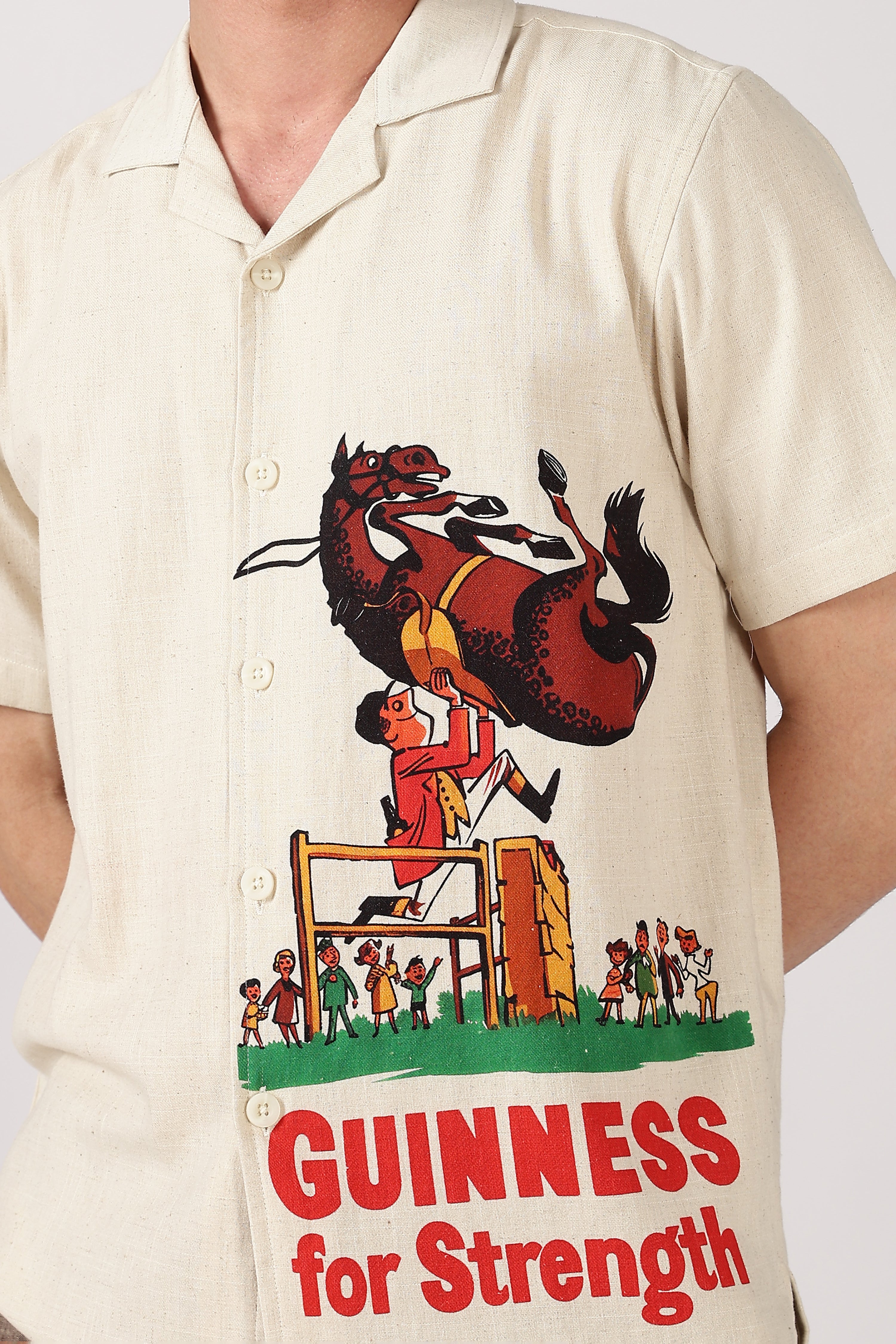 Bull Rider Cotton Box Fit Beige Printed Shirt