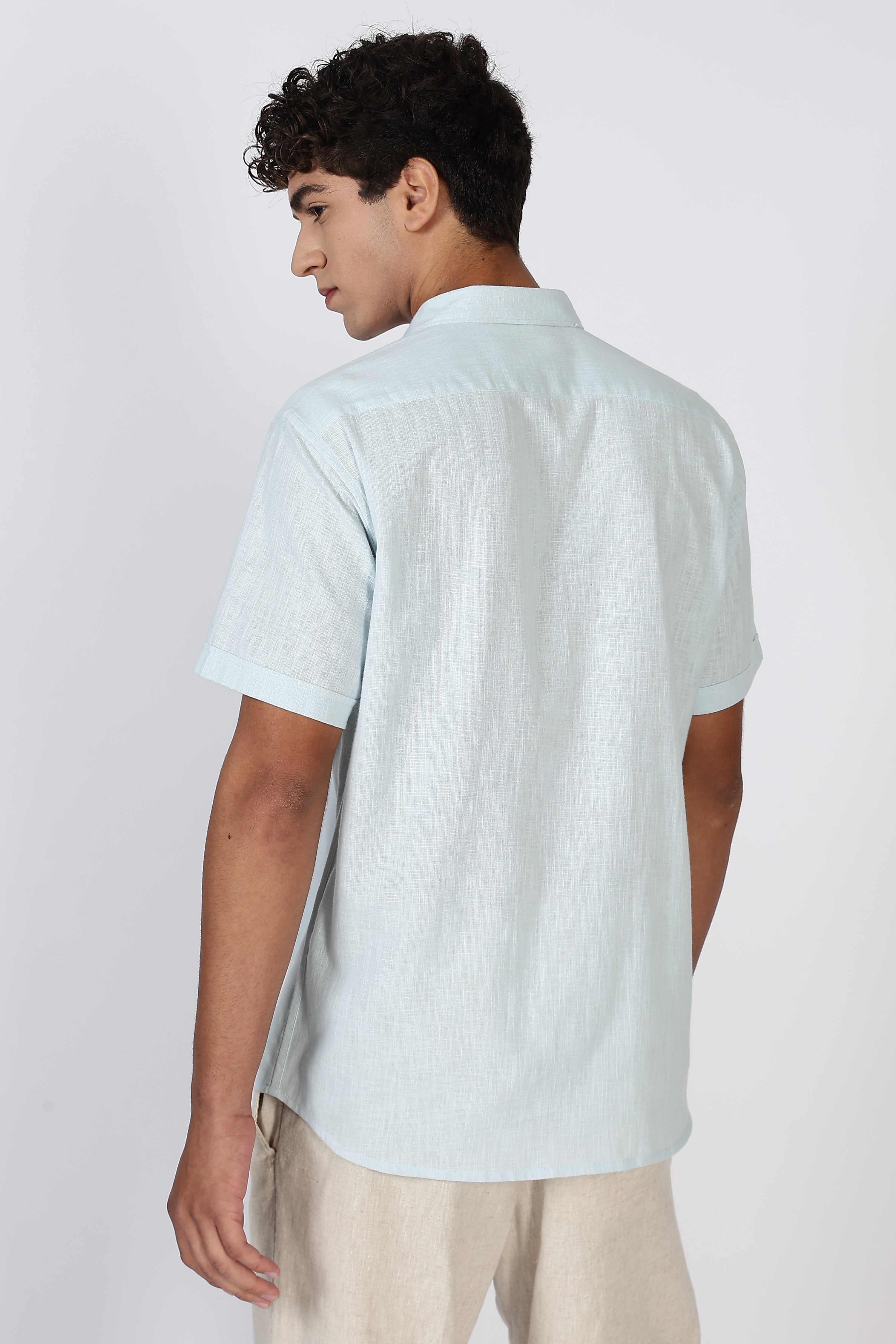 Coastal Drift Cotton-Linen Regular Fit Sky Blue Shirt