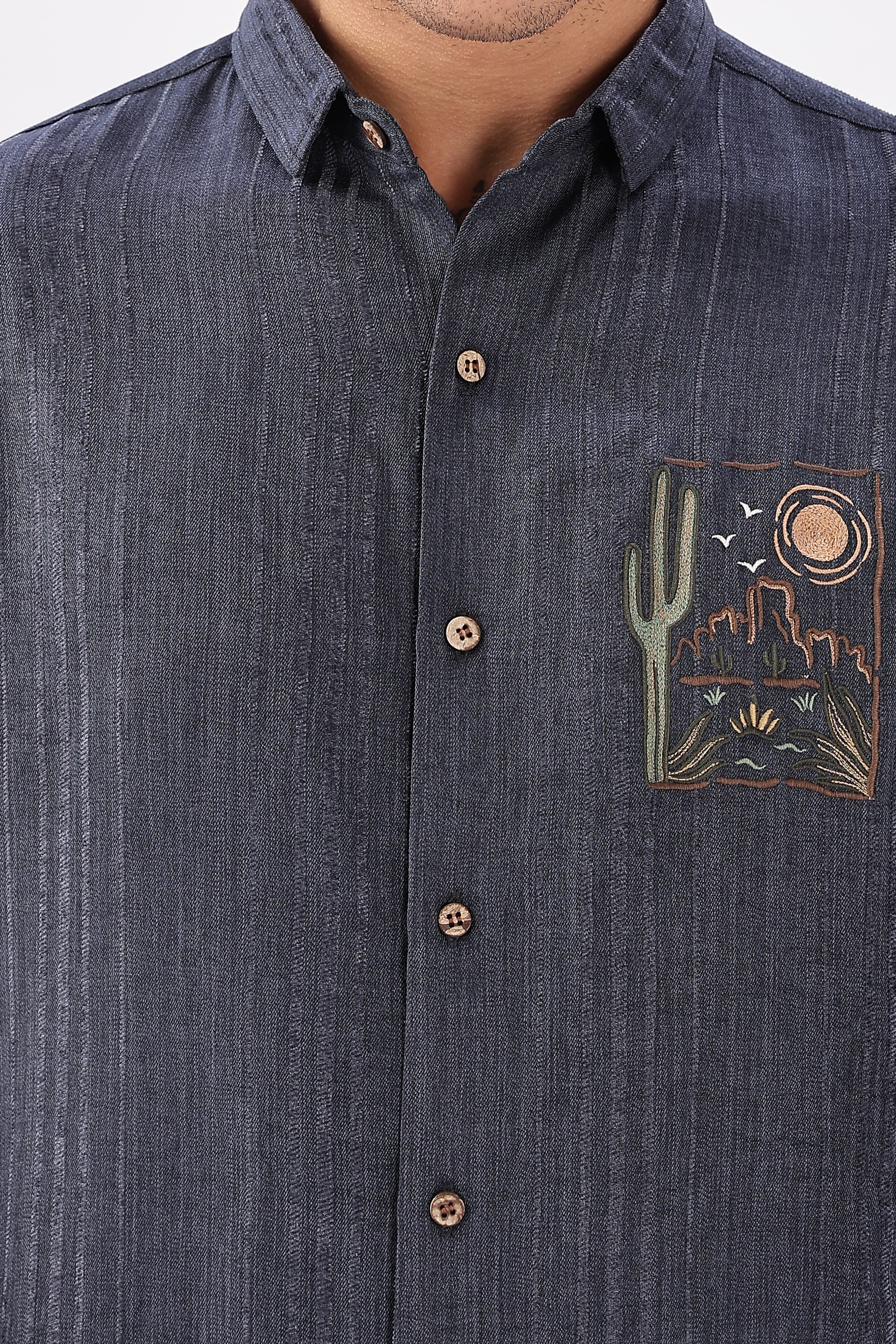 Midnight Mesa Embroidered Indigo Stripe Shirt
