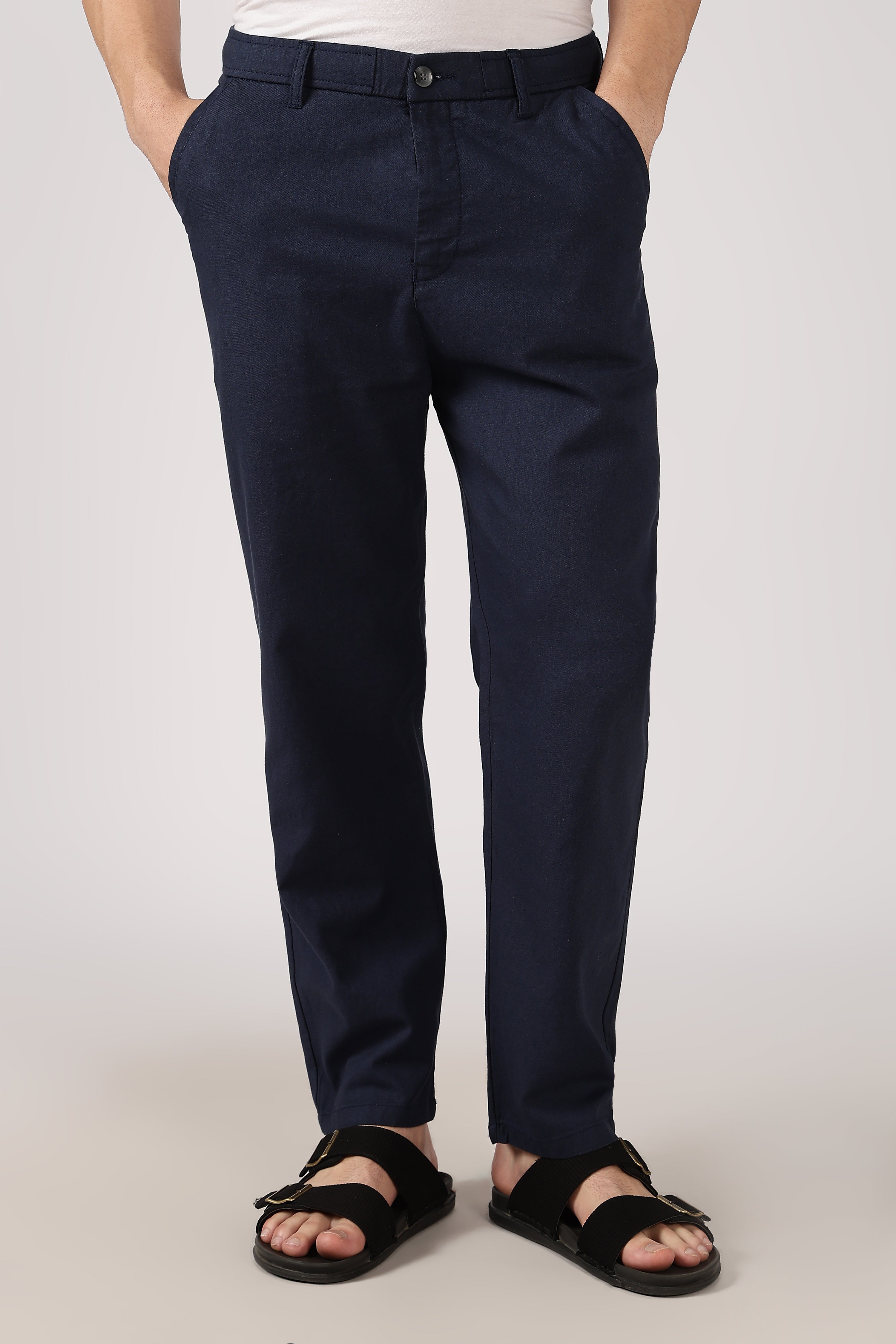 Linen-style 100% Cotton Relaxed Fit Navy Blue Pant