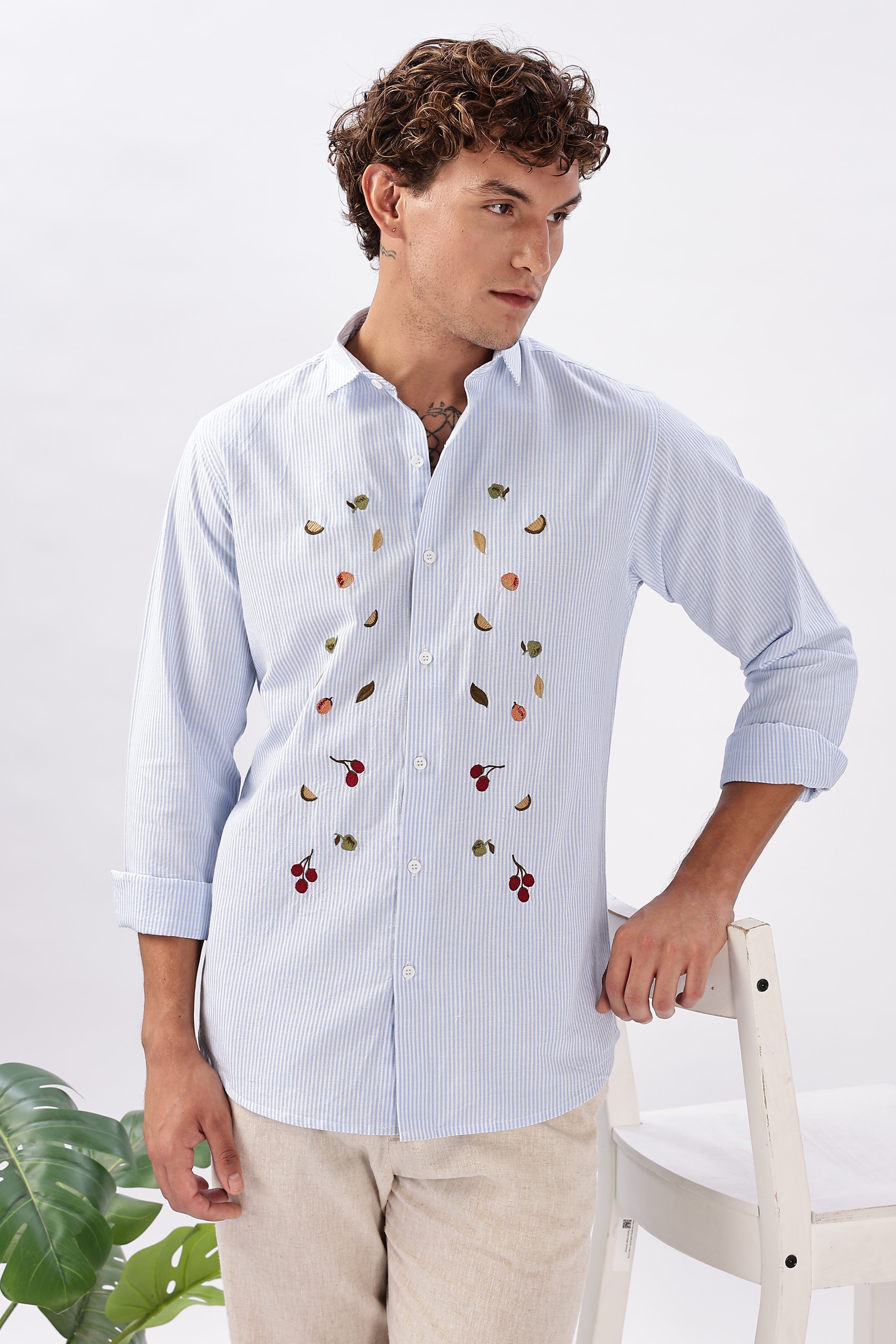 Blue Haven Botanical Embroidery Shirt