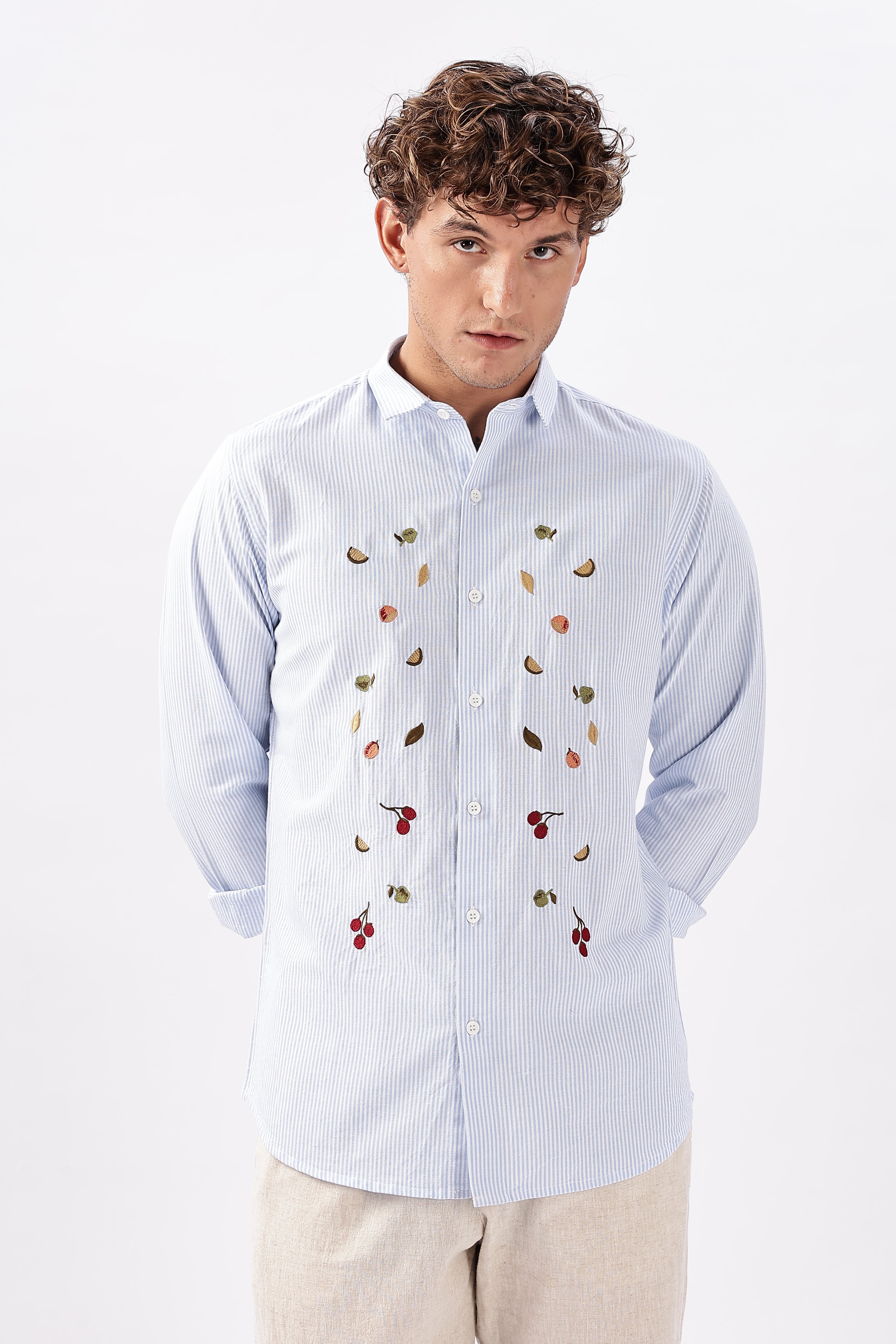 Blue Haven Botanical Embroidery Shirt