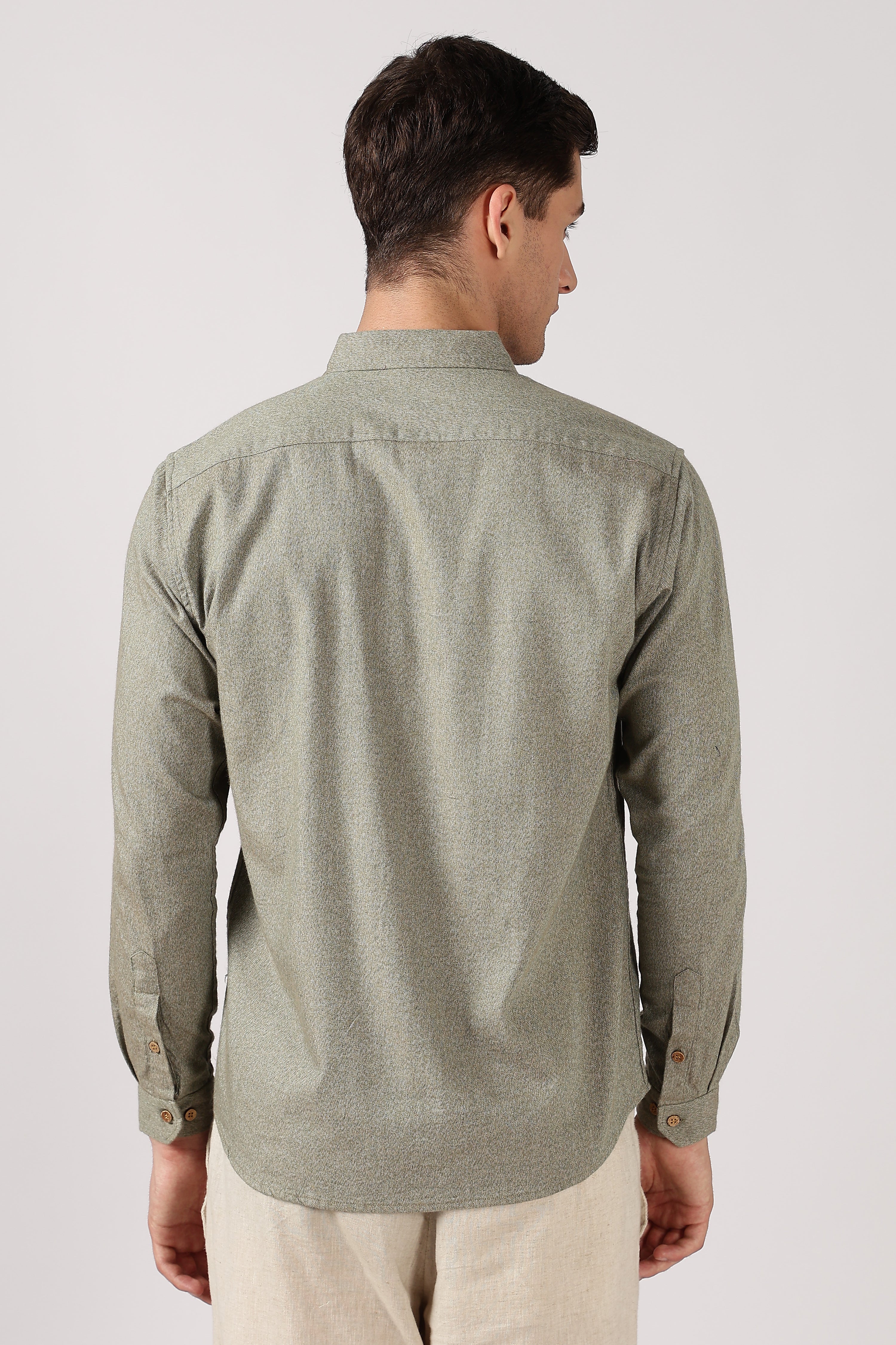 Jungle Roar Cotton Regular Fit Sage Green Embroidered Shirt