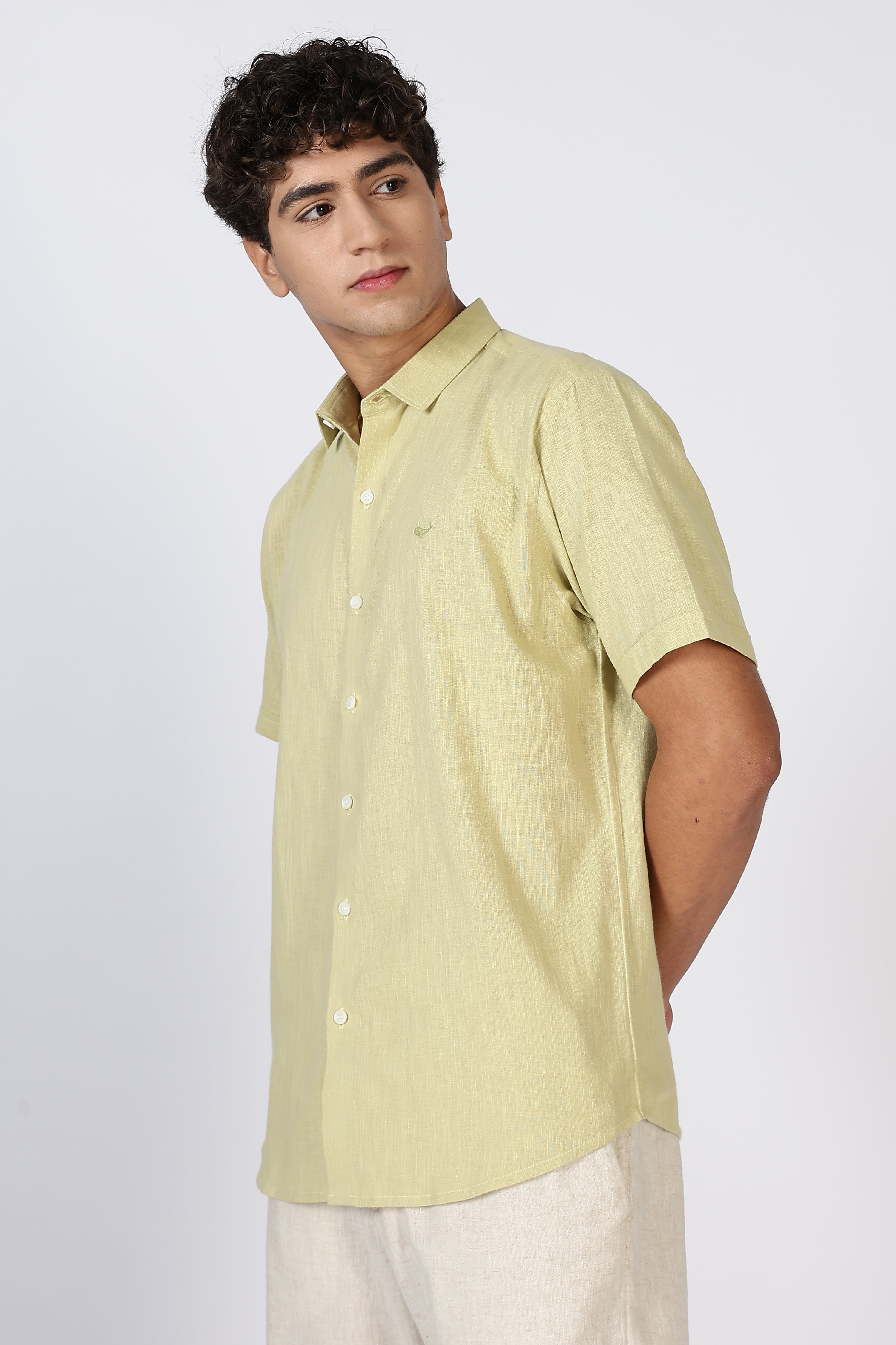 Coastal Drift Cotton-Linen Regular Fit Yellow Shirt