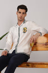 Citrus Grove Satin Box Fit Off White Printed Shirt