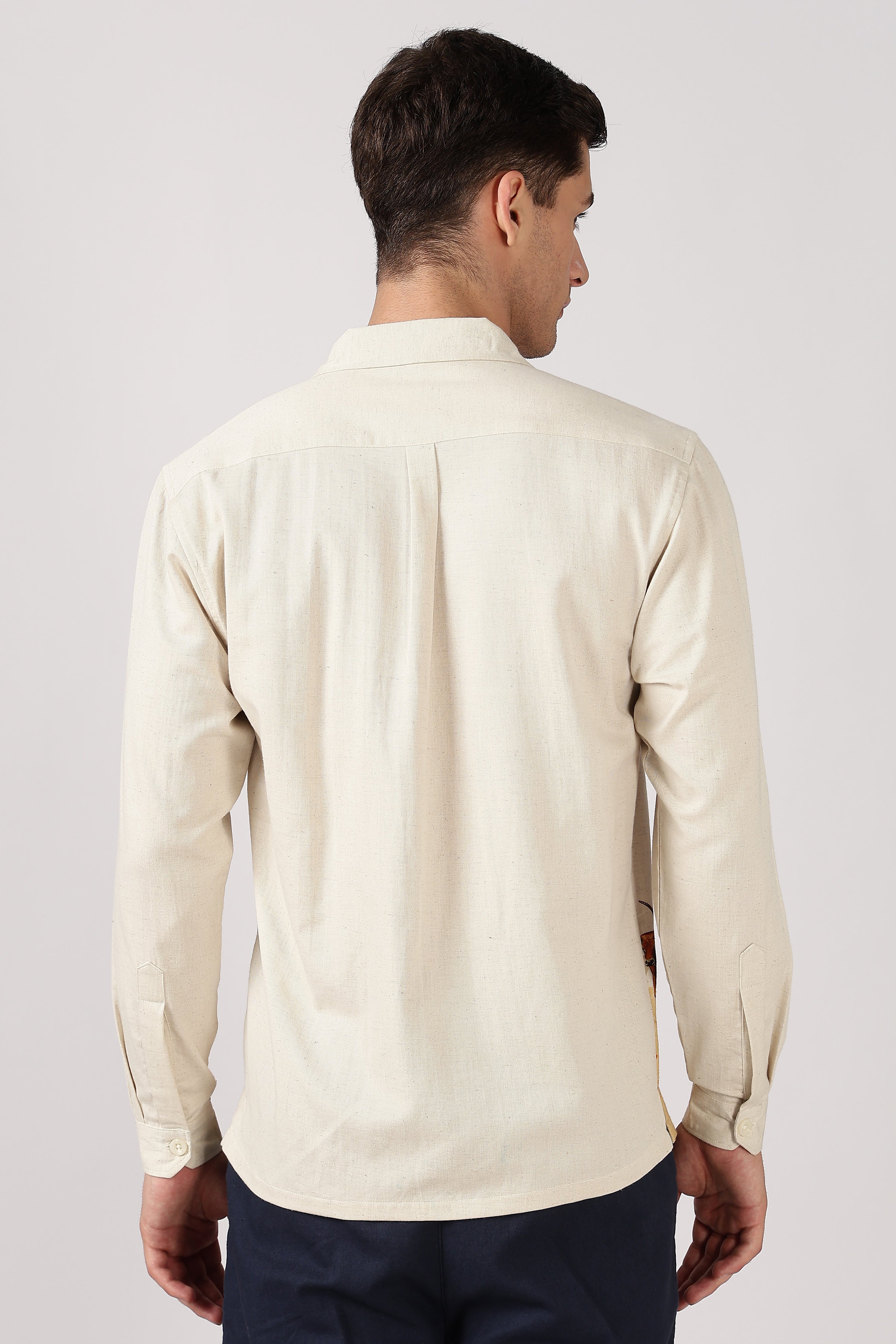 Rodeo Trail Cotton Box Fit Beige Print Shirt