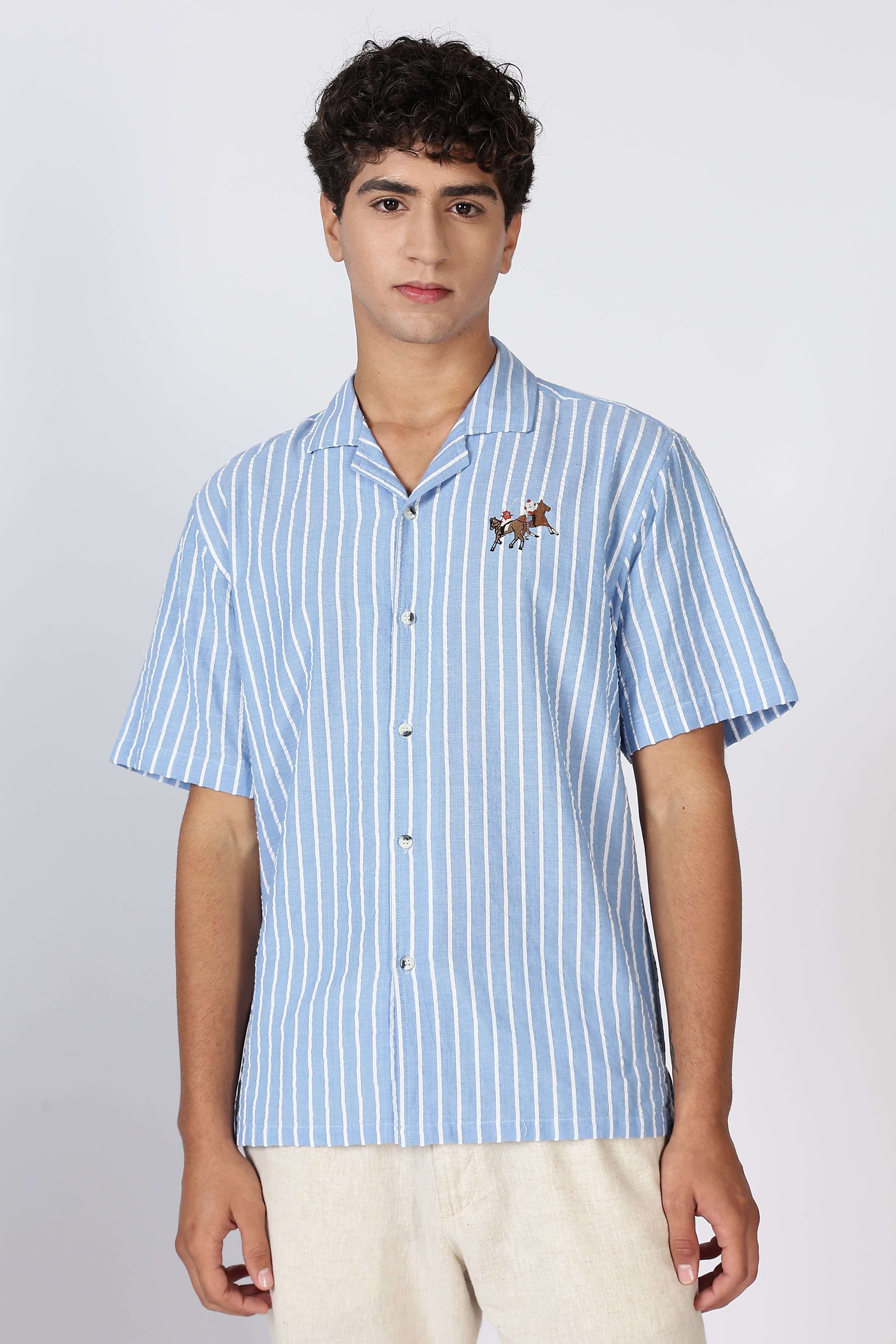Polo Race Cotton Box Fit Sky blue Embroidered Shirt