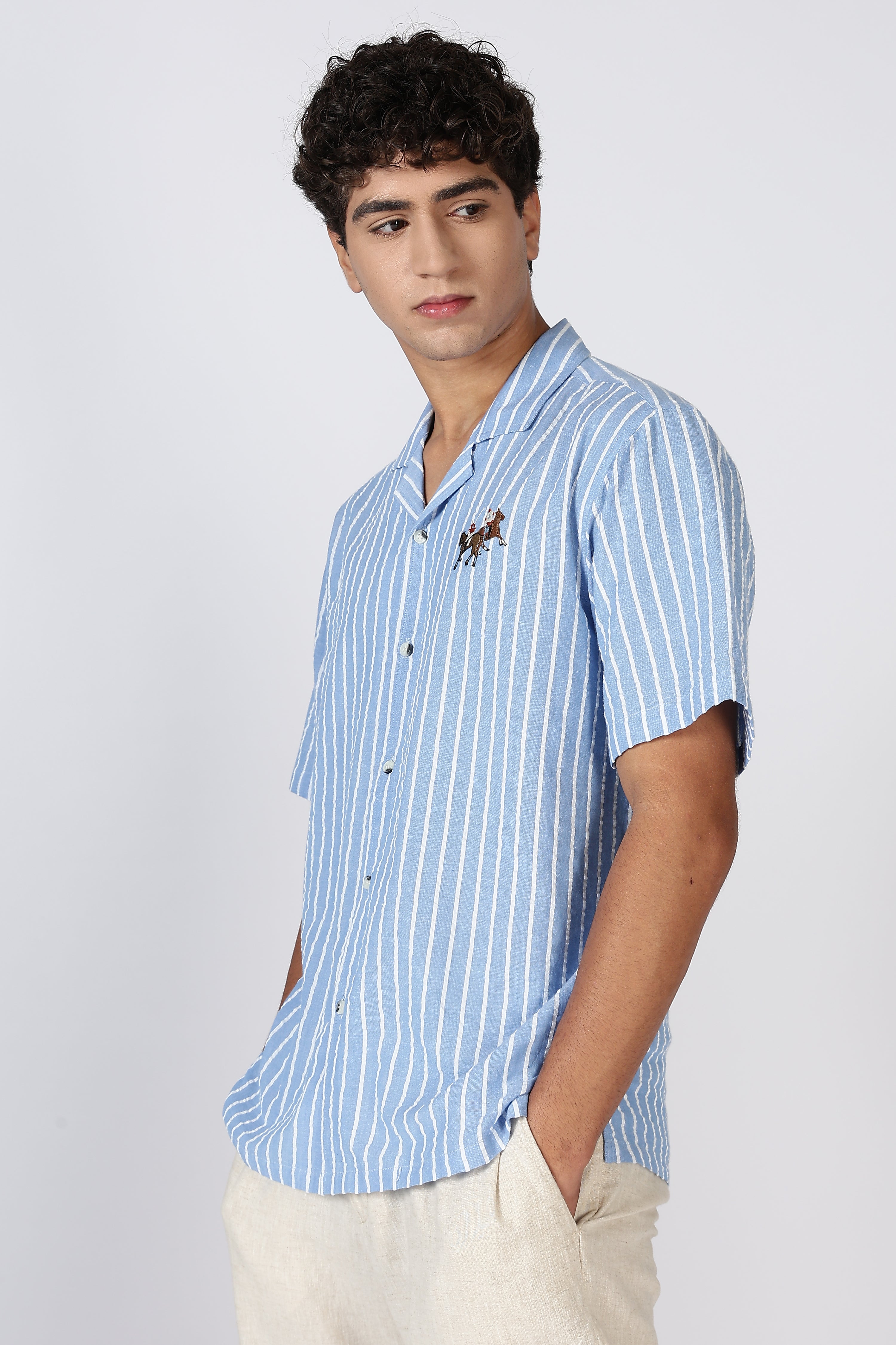 Polo Race Cotton Box Fit Sky blue Embroidered Shirt