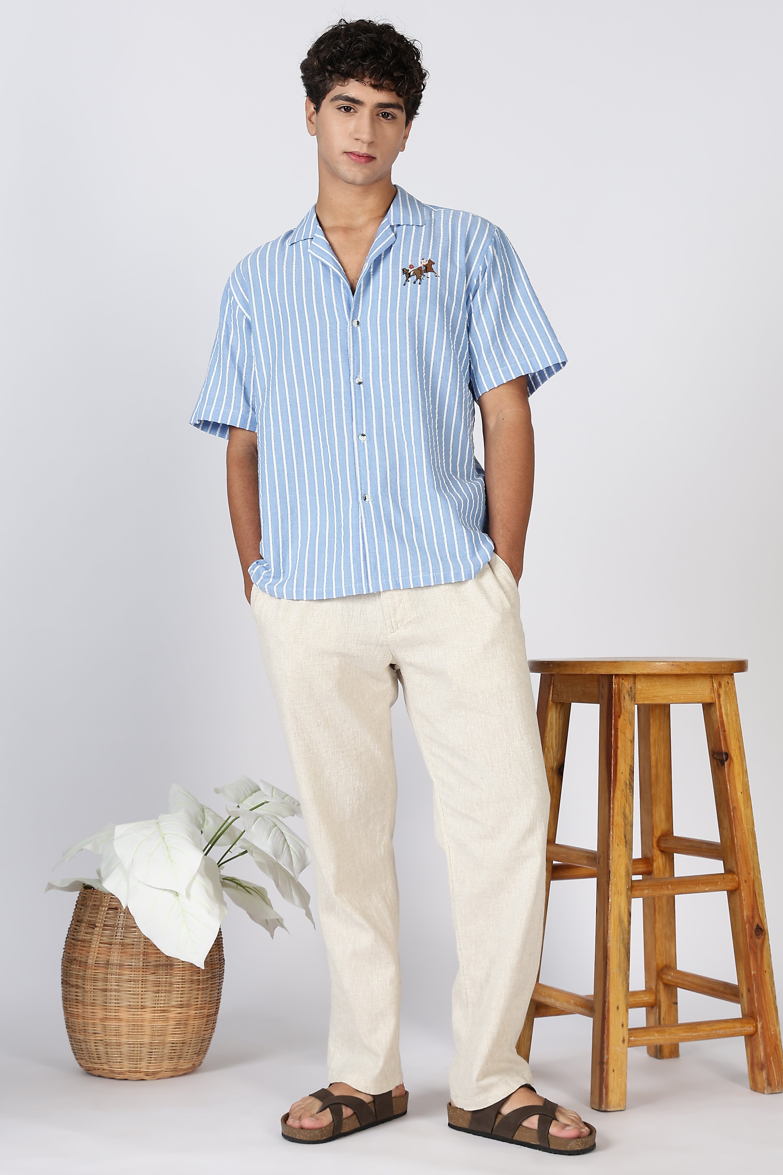 Polo Race Cotton Box Fit Sky blue Embroidered Shirt
