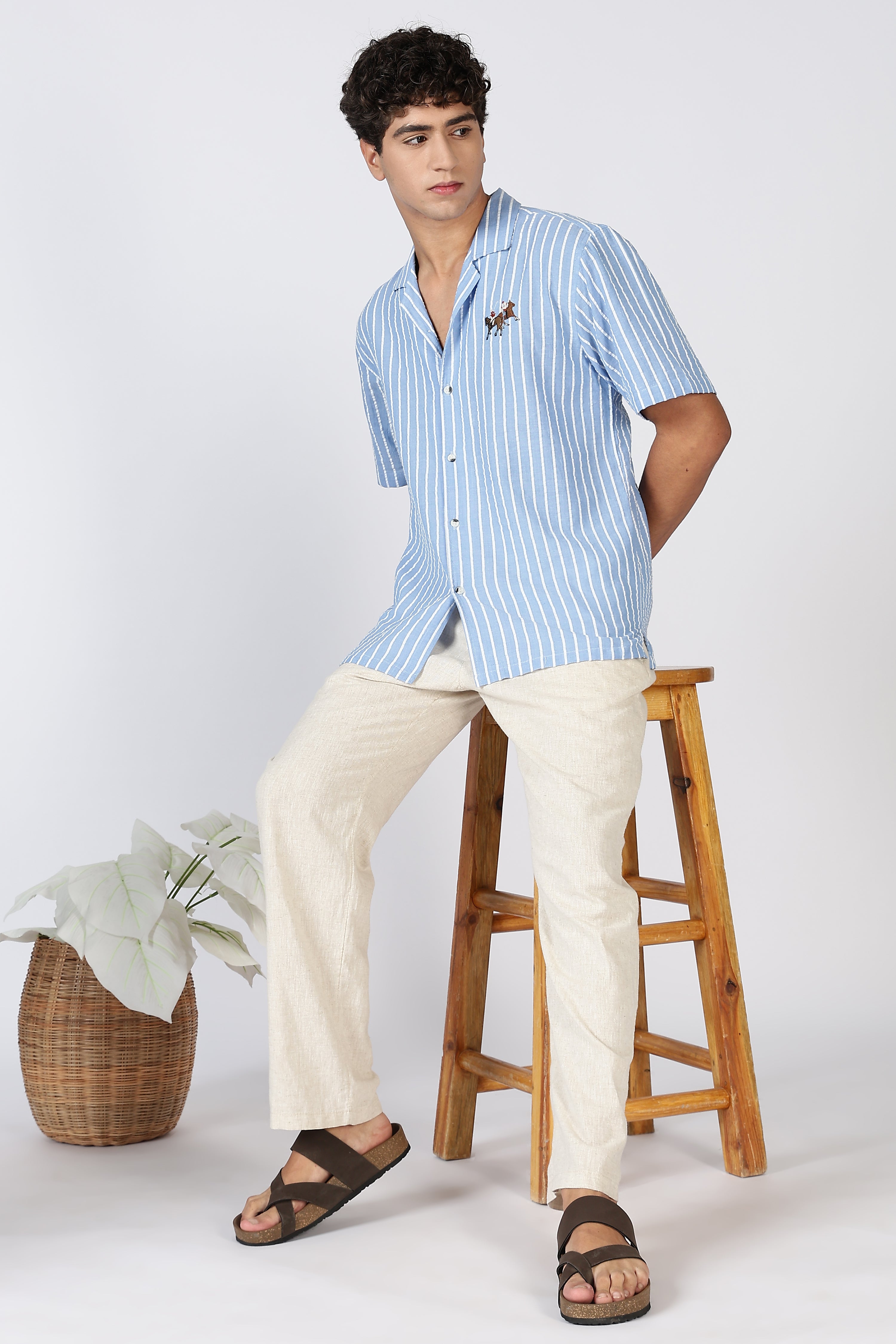 Polo Race Cotton Box Fit Sky blue Embroidered Shirt