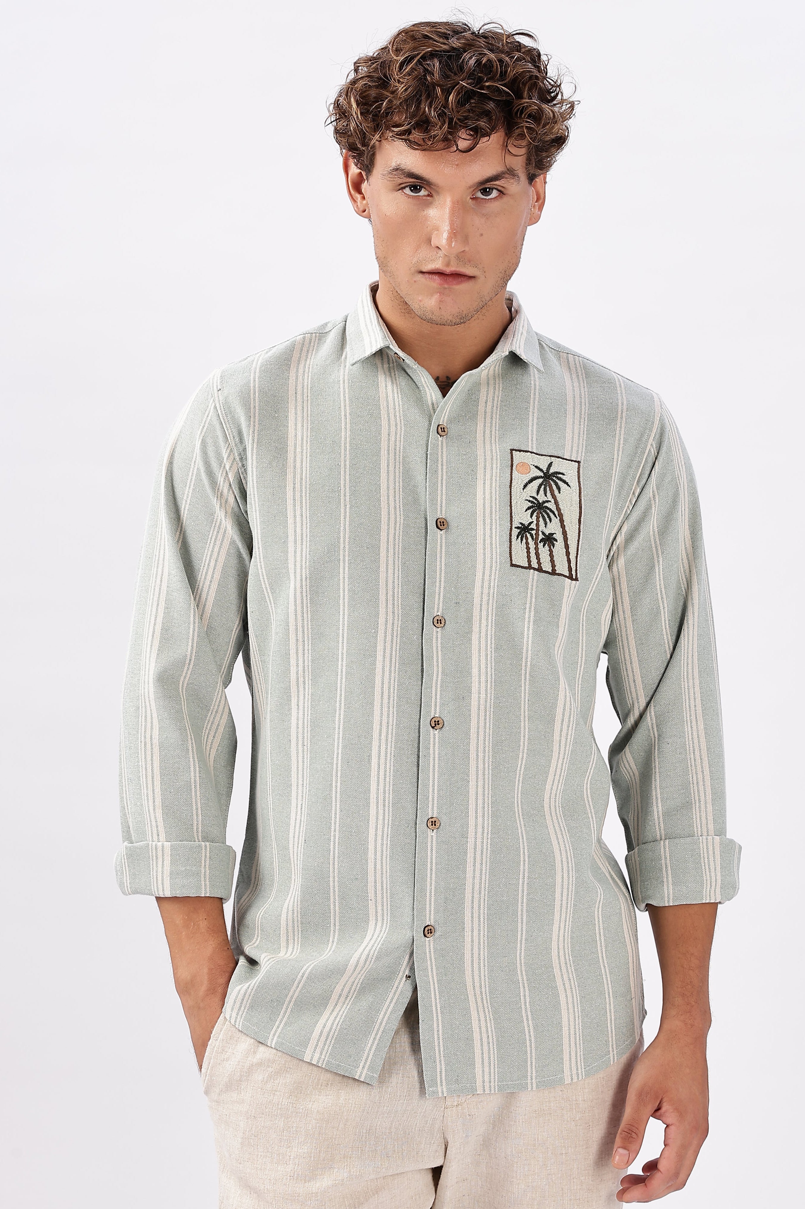 Coconut Conversations 100% Cotton Embroidered Shirt