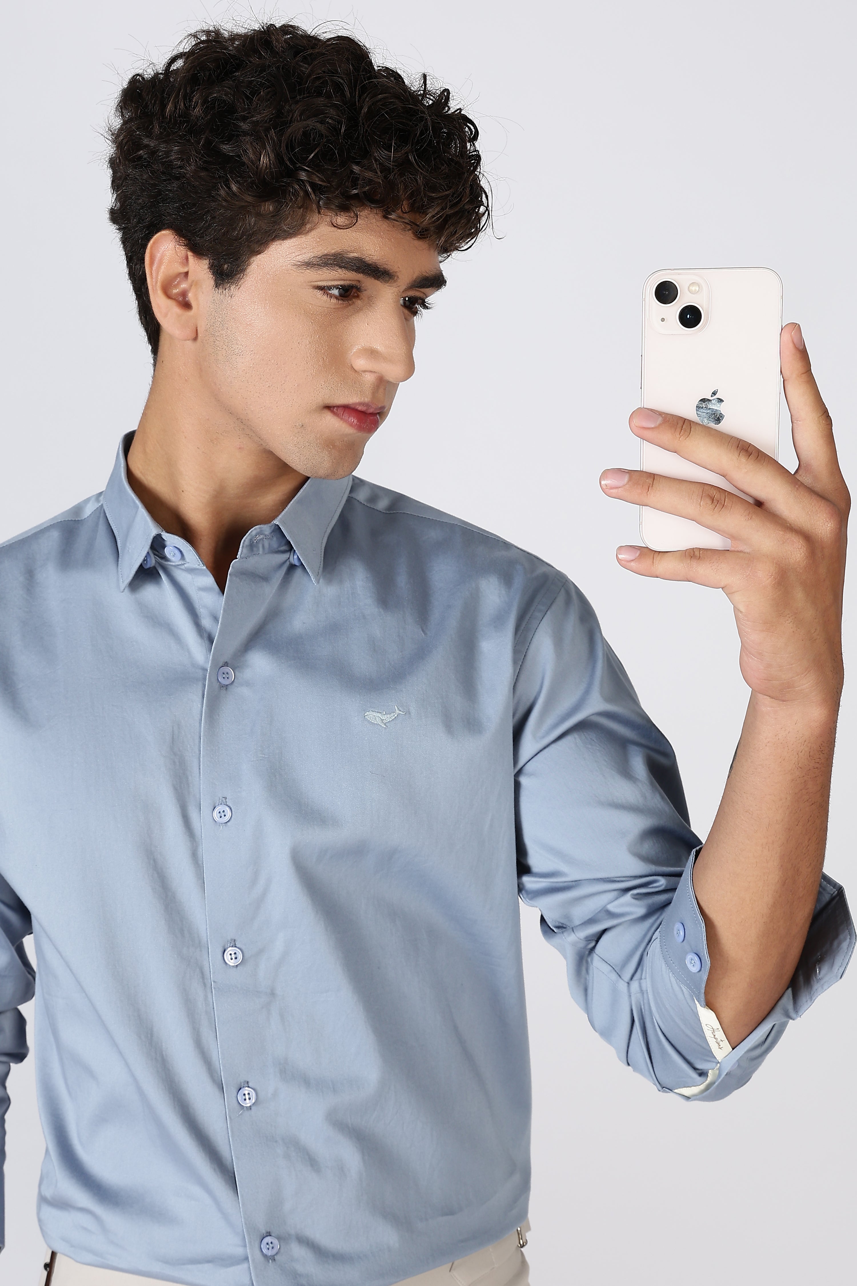 Steel Grey Cinematic Satin 100% Giza Cotton Shirt