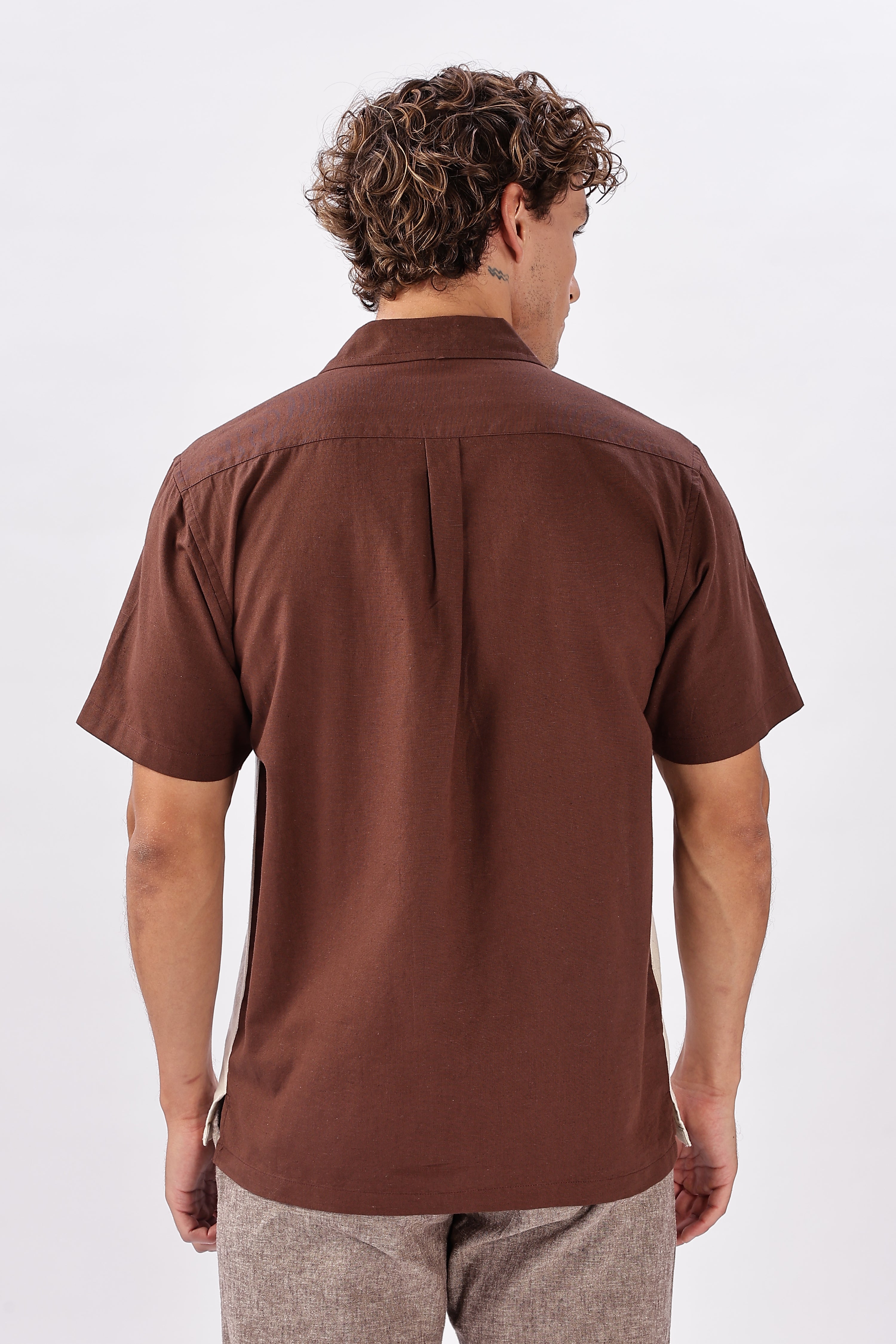 Desert Fiesta Box Fit Beige Half Sleeve Embroidered Shirt