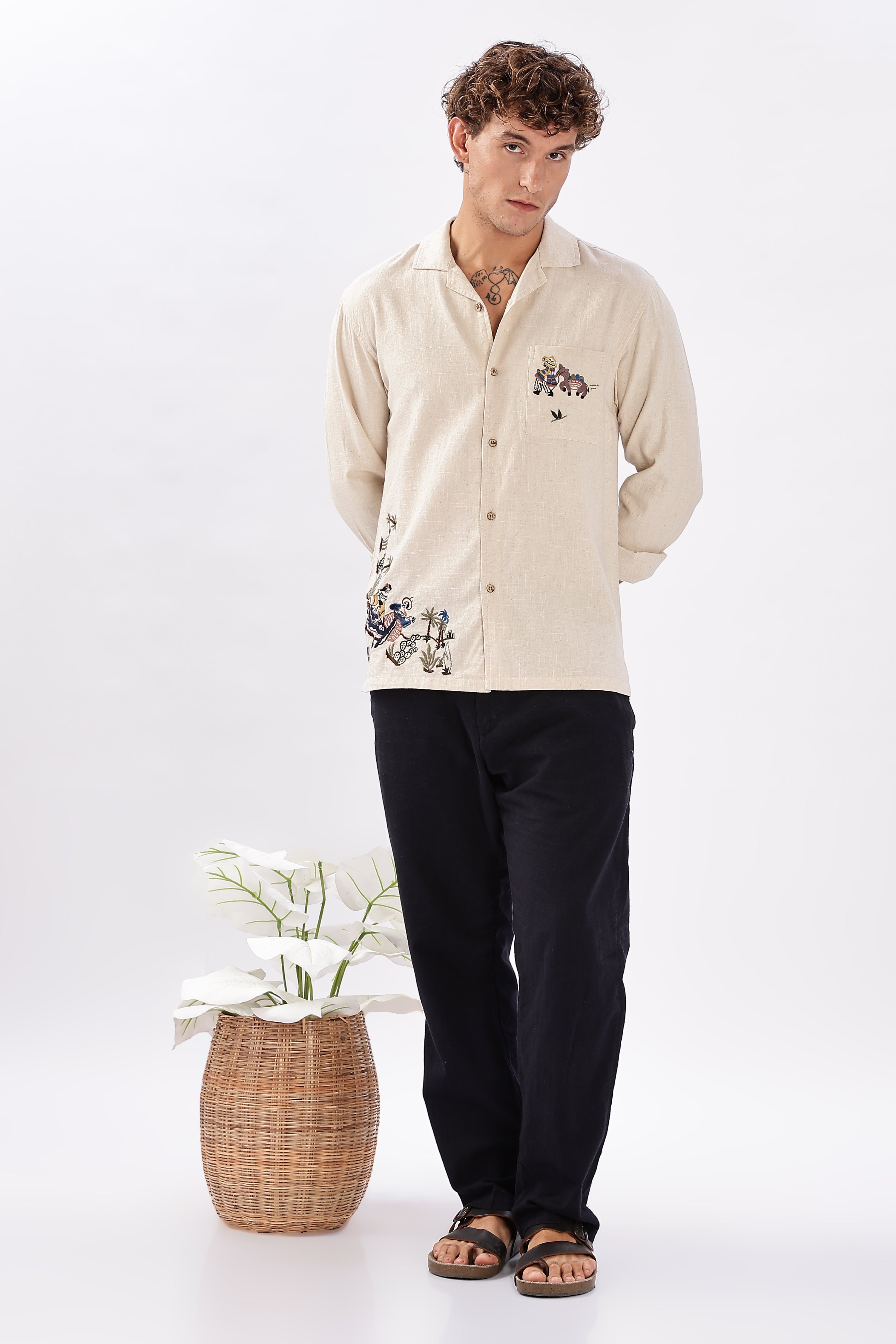 Folklore Siesta Cotton Linen Embroidered Shirt