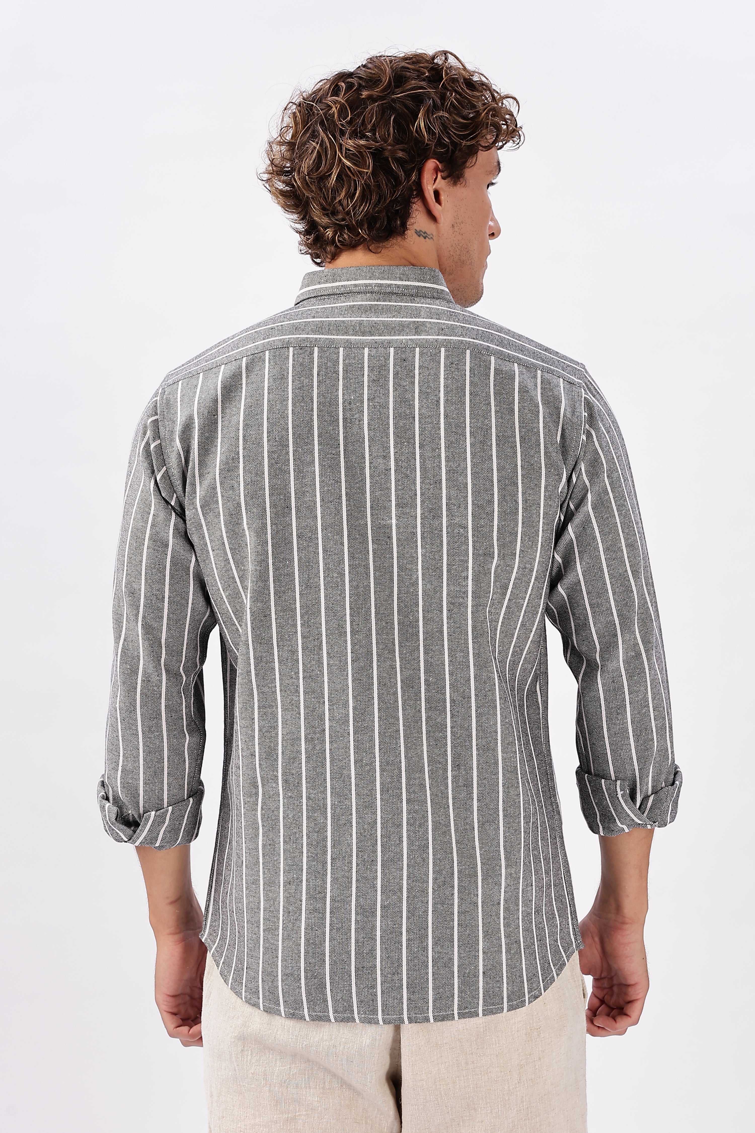 Cin Cin Striped Grey Embroidered Shirt
