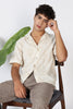 Floral Embossed Cotton Box Fit Cream Embroidered Shirt