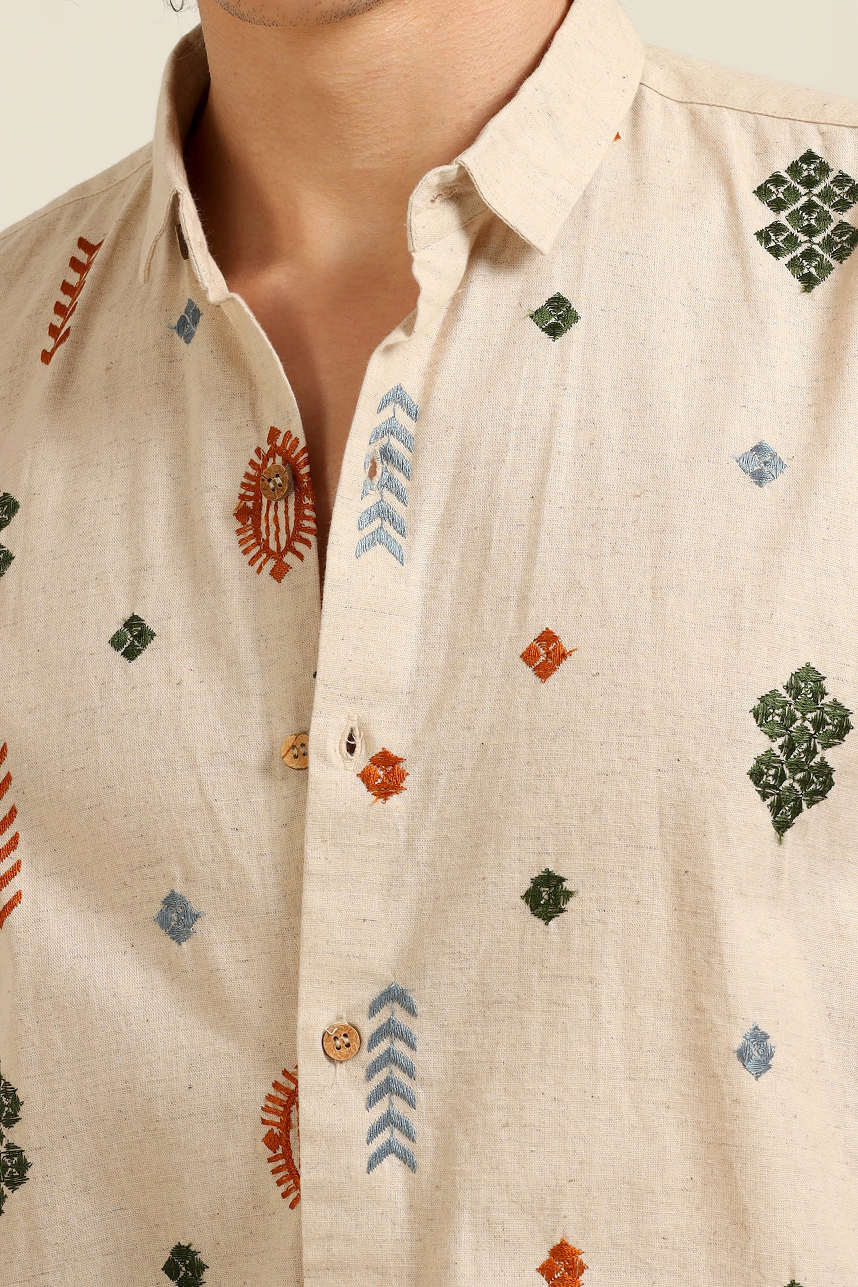 All Over Embroidery Half-sleeve Cotton shirt