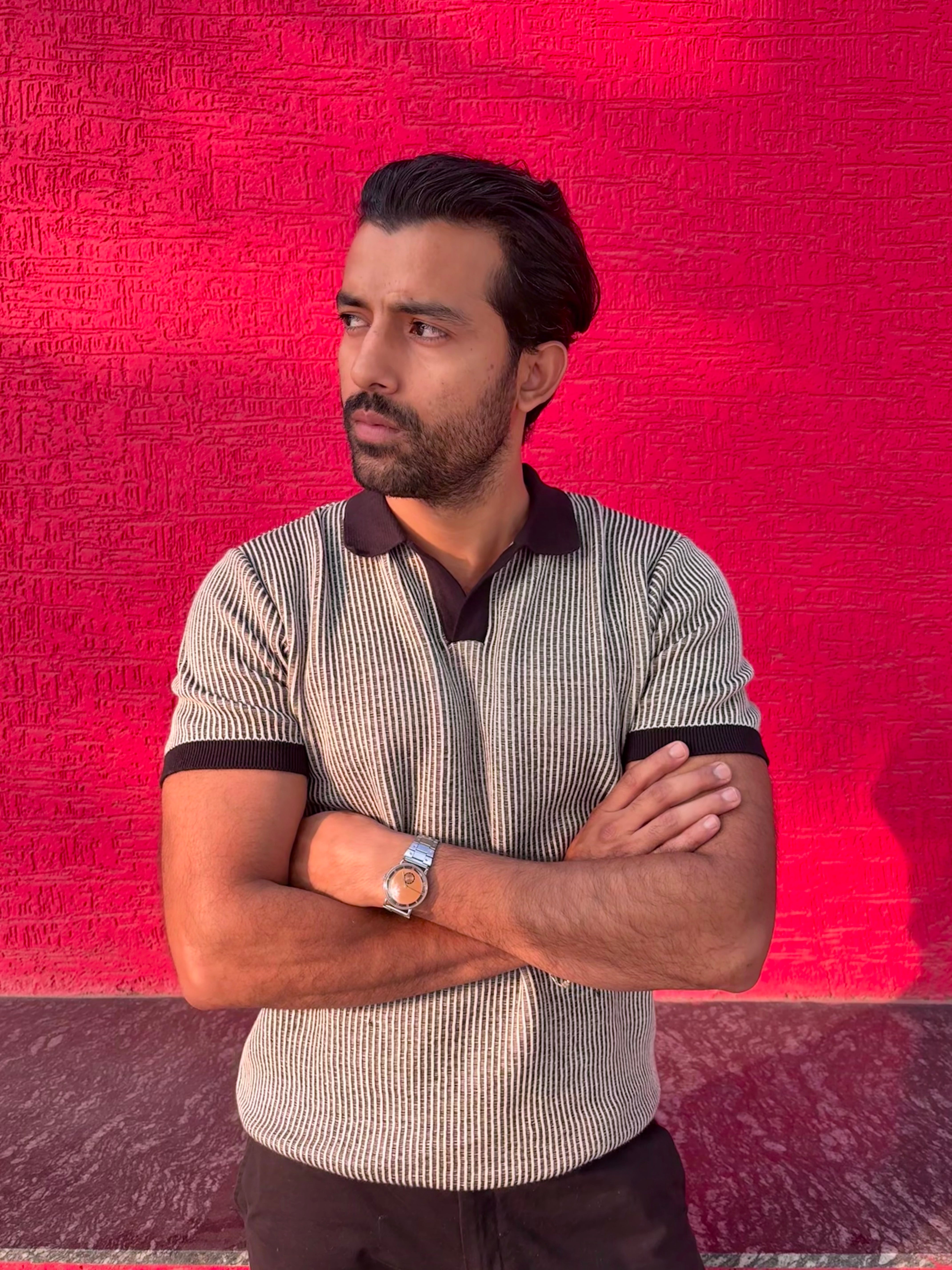 Modern Monochrome Rib Knit Polo T-shirt