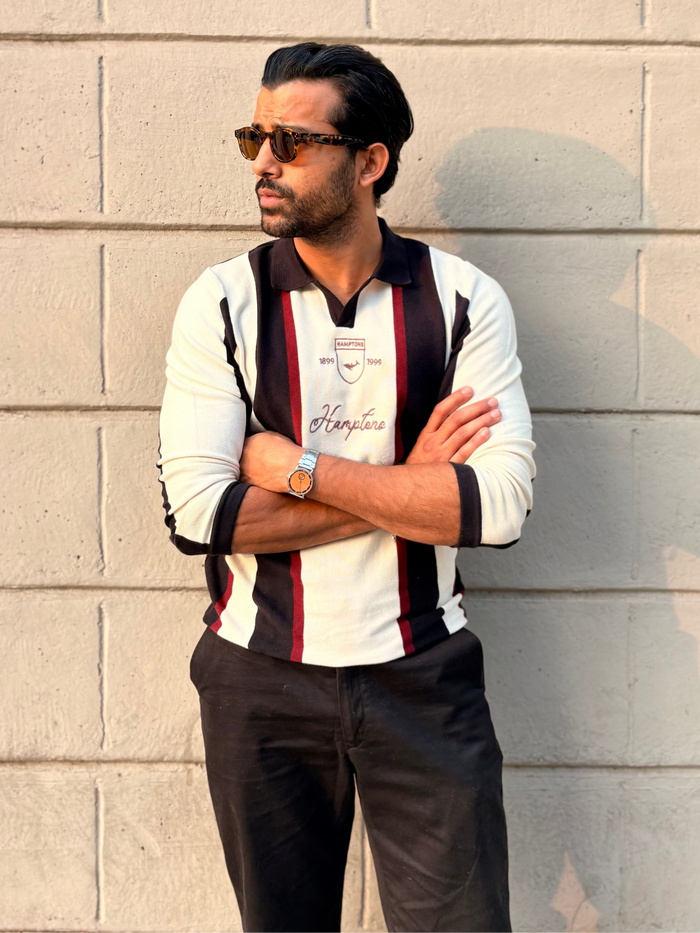 Heritage Crest Cream Striped Knit Polo
