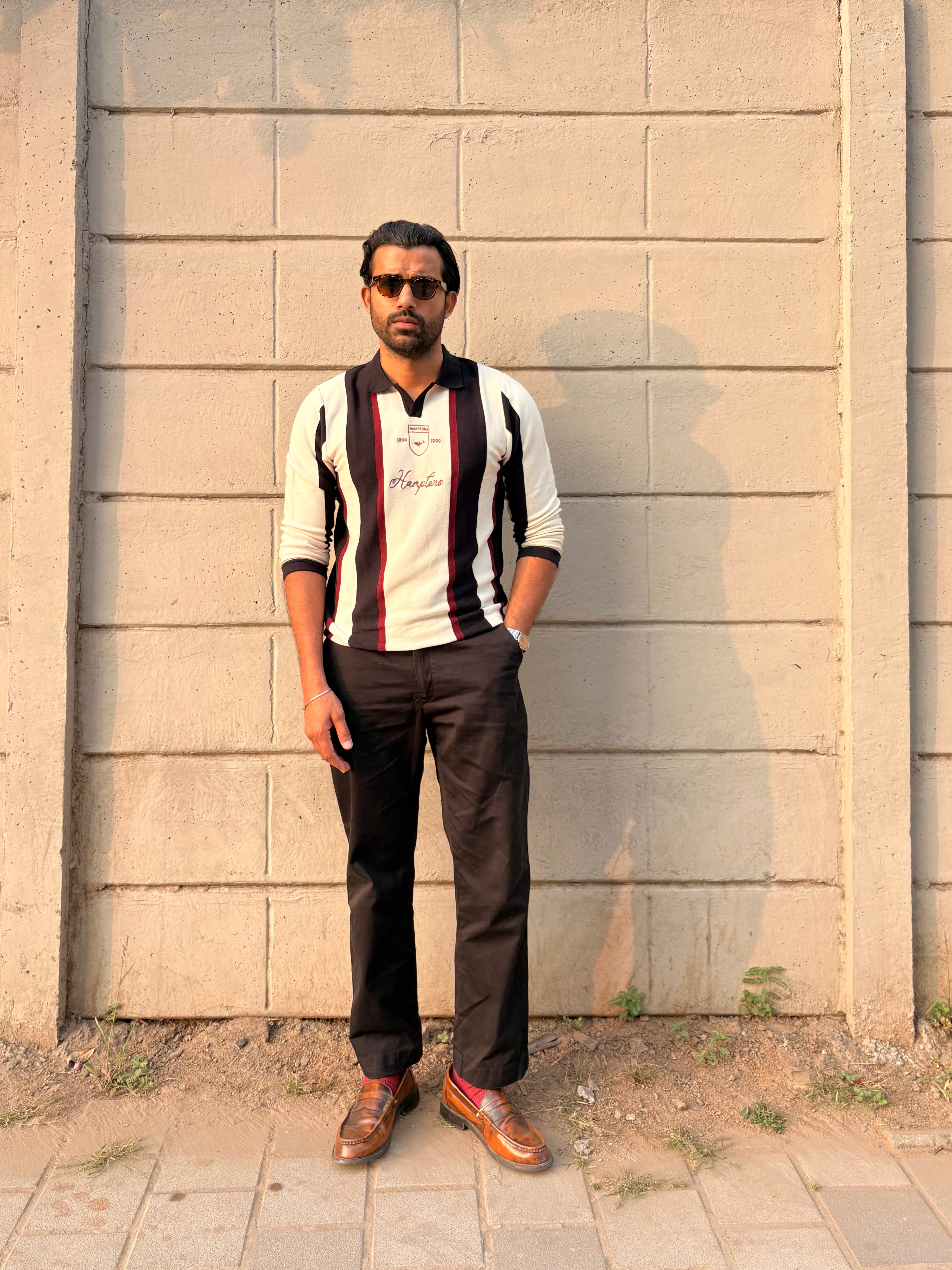 Heritage Crest Cream Striped Knit Polo