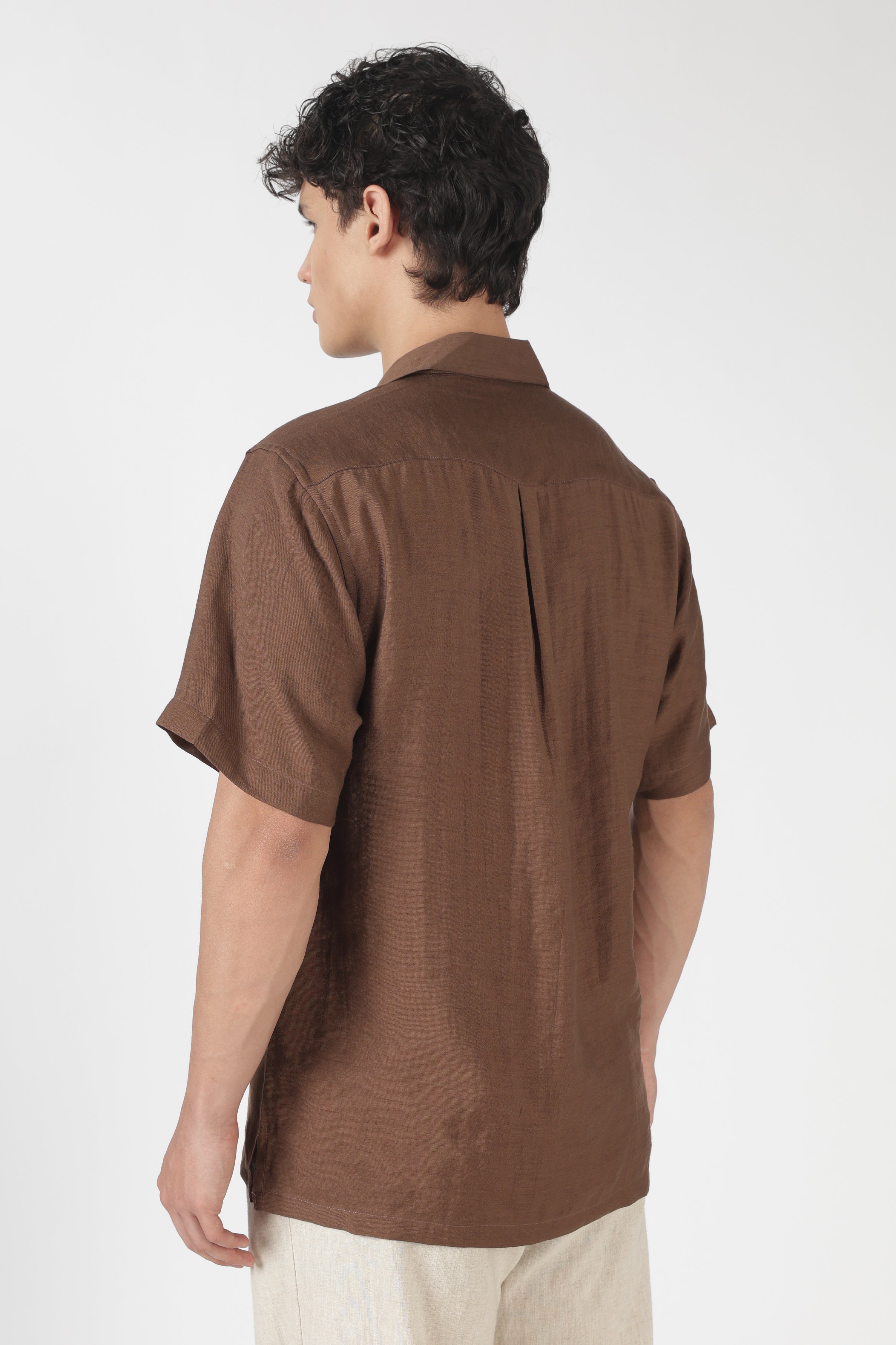 Macaw Tropical Drink Cotton Box Fit Brown Embroidered Shirt