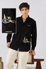 Coastal Voyage Cotton Regular Fit Black Embroidered Shirt