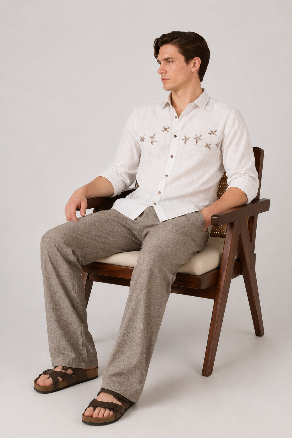 White & Brown 100% Cotton Co-ordinated outfit for men