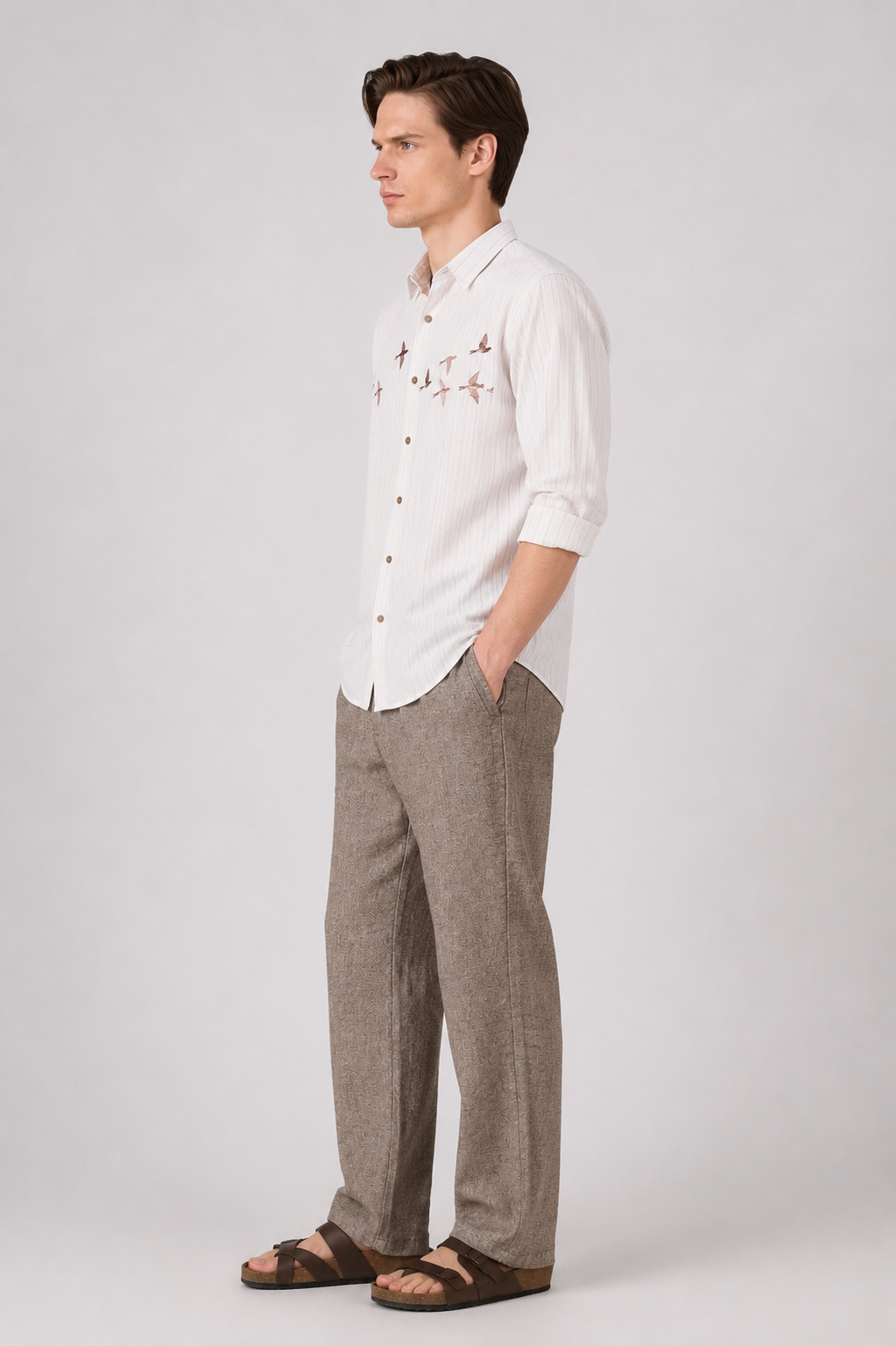 White & Brown 100% Cotton Co-ordinated outfit for men