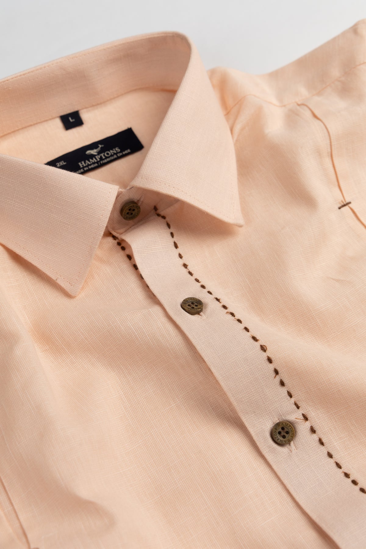 Pintuck Panels Peach - Contrast Buttons And Chawal Takka Stitch Shirt
