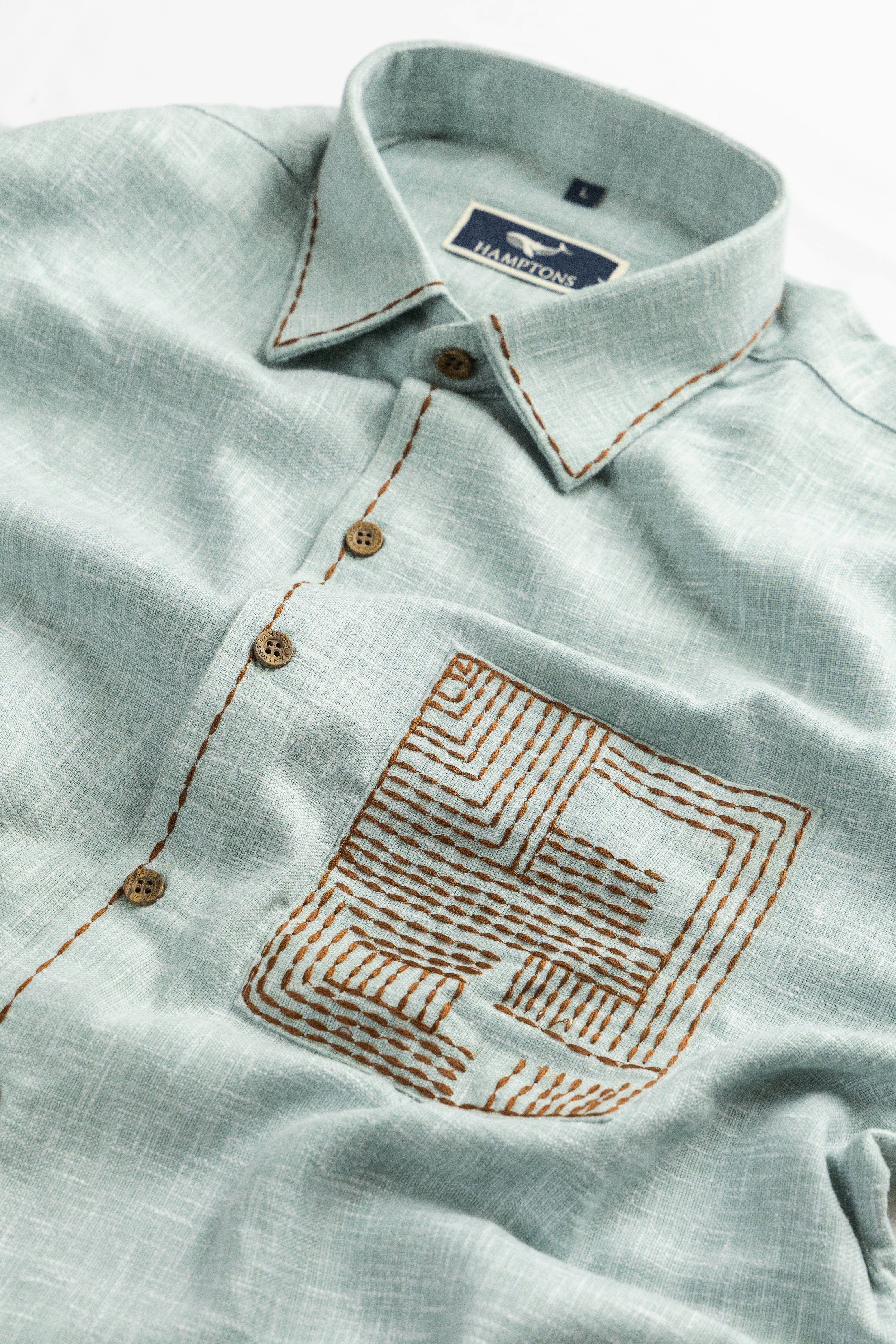 Chawal Takka Stitch- Wide Collar Bespoke Sea Green Shirt