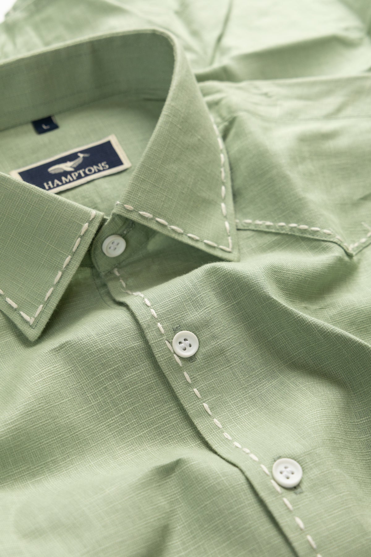 Saddle Stitch Sage Green- Chawal Takka Stitch Spread Collar Shirt