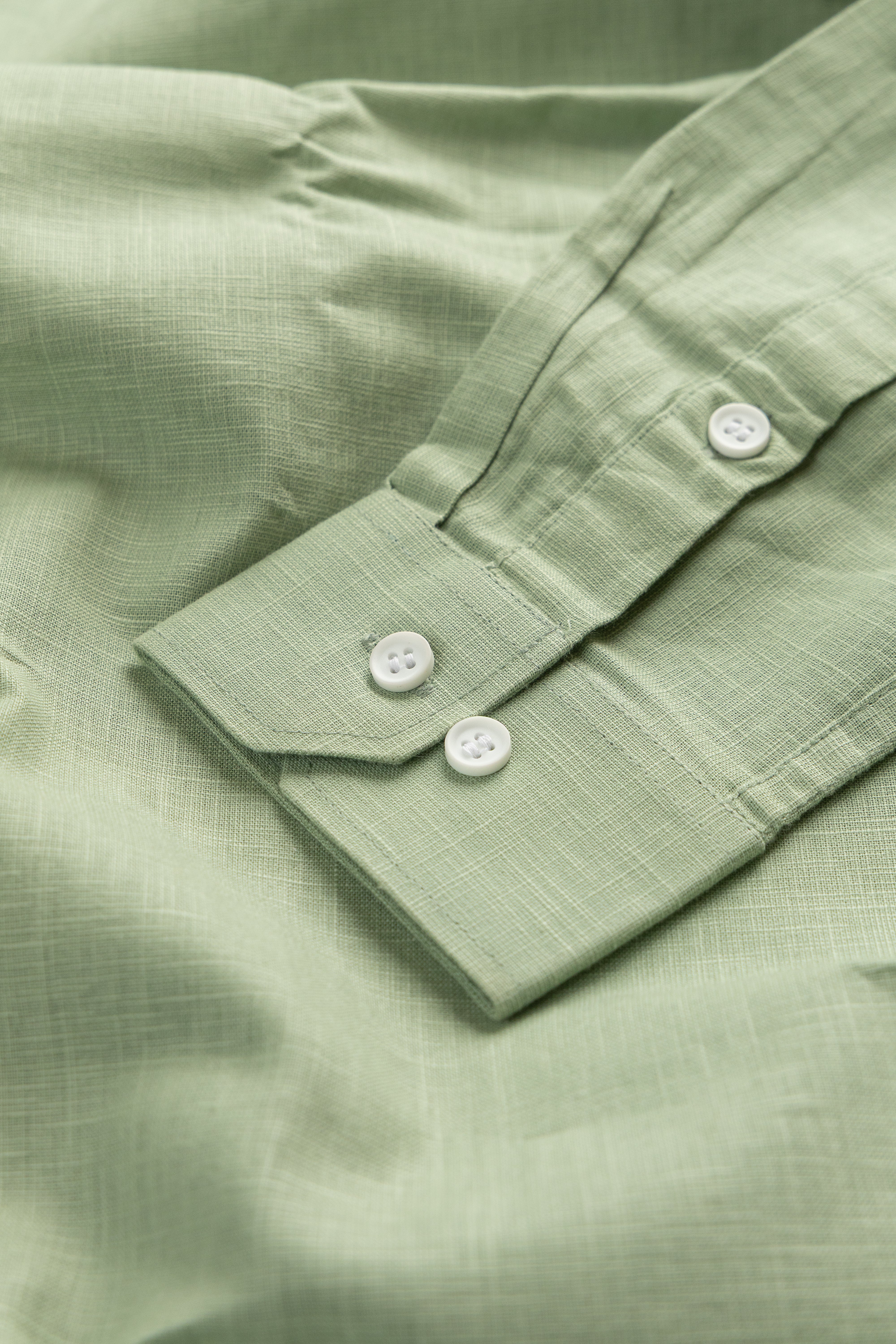 Saddle Stitch Sage Green- Chawal Takka Stitch Spread Collar Shirt