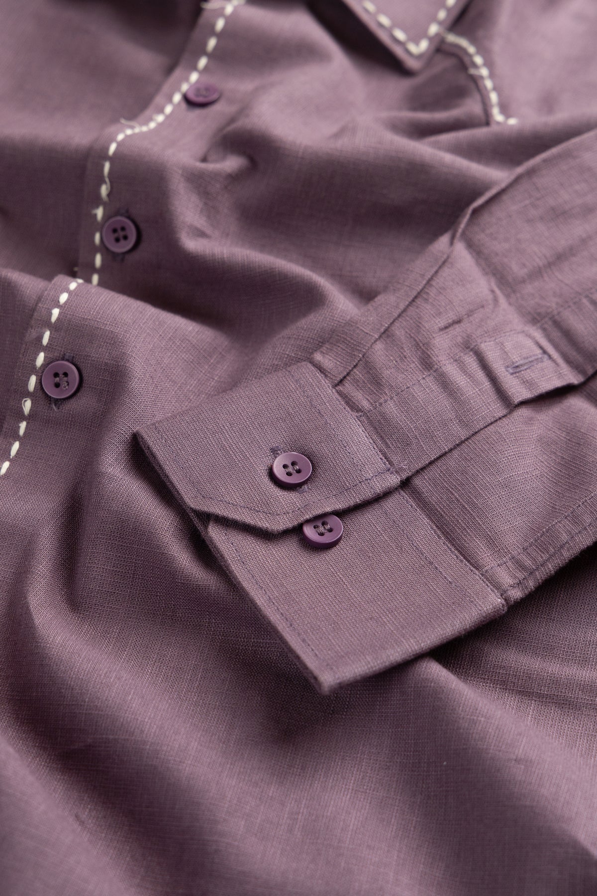 Saddle Stitch Mauve- Chawal Takka Stitch Spread Collar Shirt