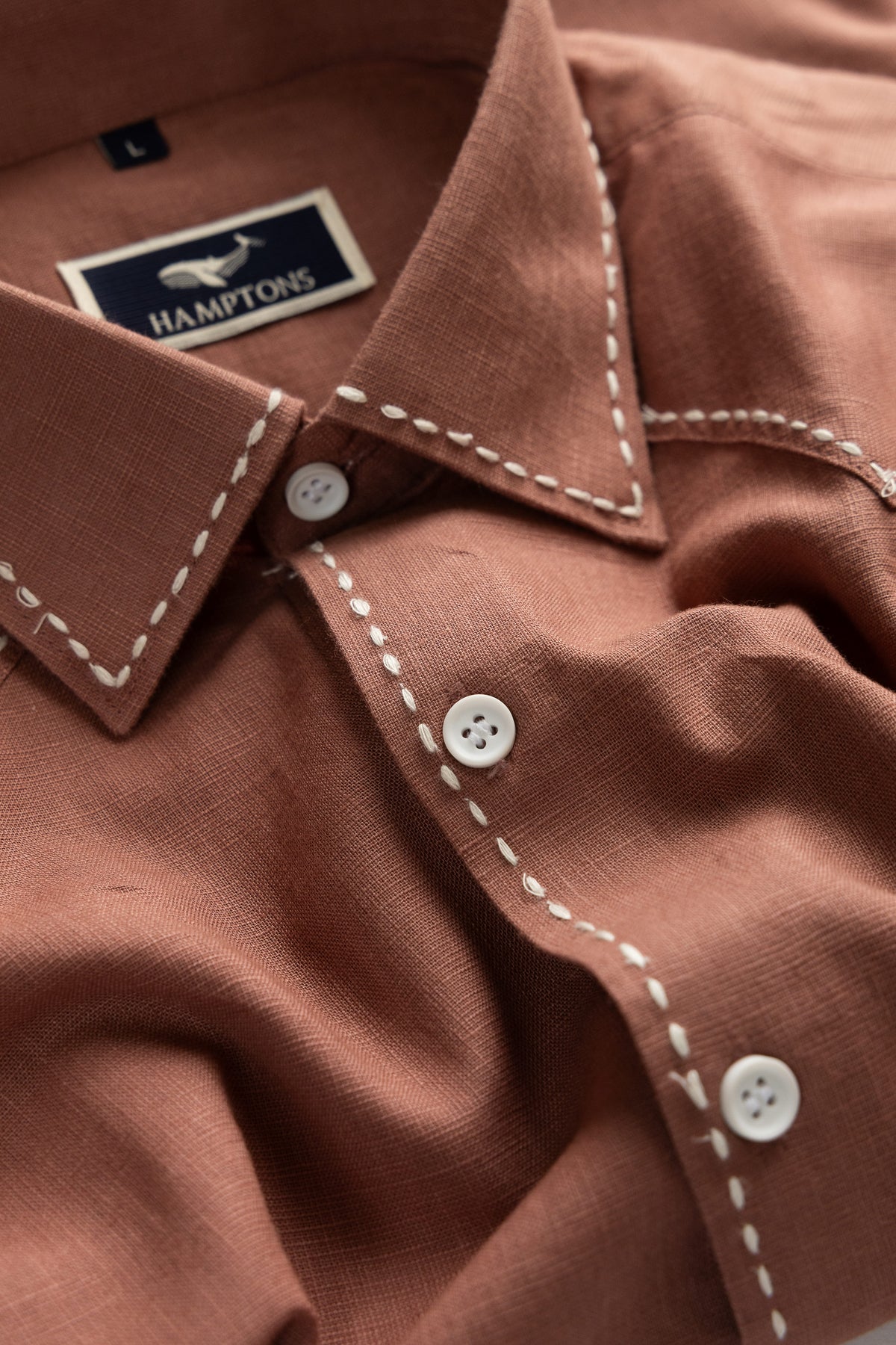 Saddle Stitch Rust- Chawal Takka Stitch Spread Collar Shirt