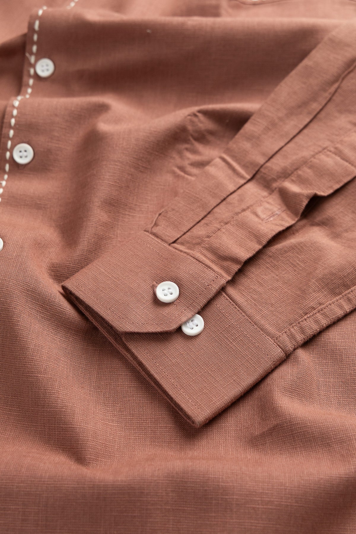 Saddle Stitch Rust- Chawal Takka Stitch Spread Collar Shirt