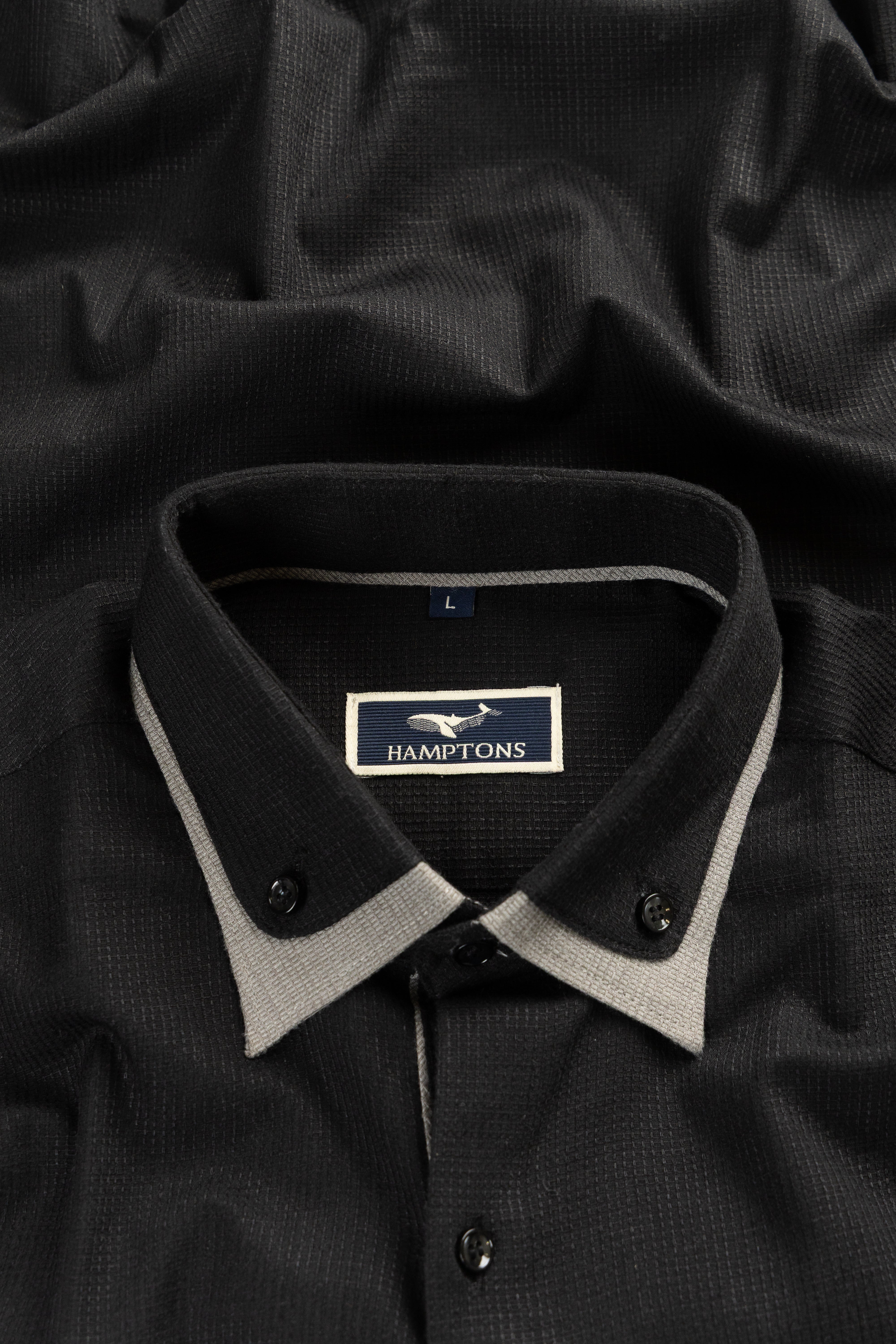 Midnight Black Grid–Tonal Buttons With Contrast Collar Shirt