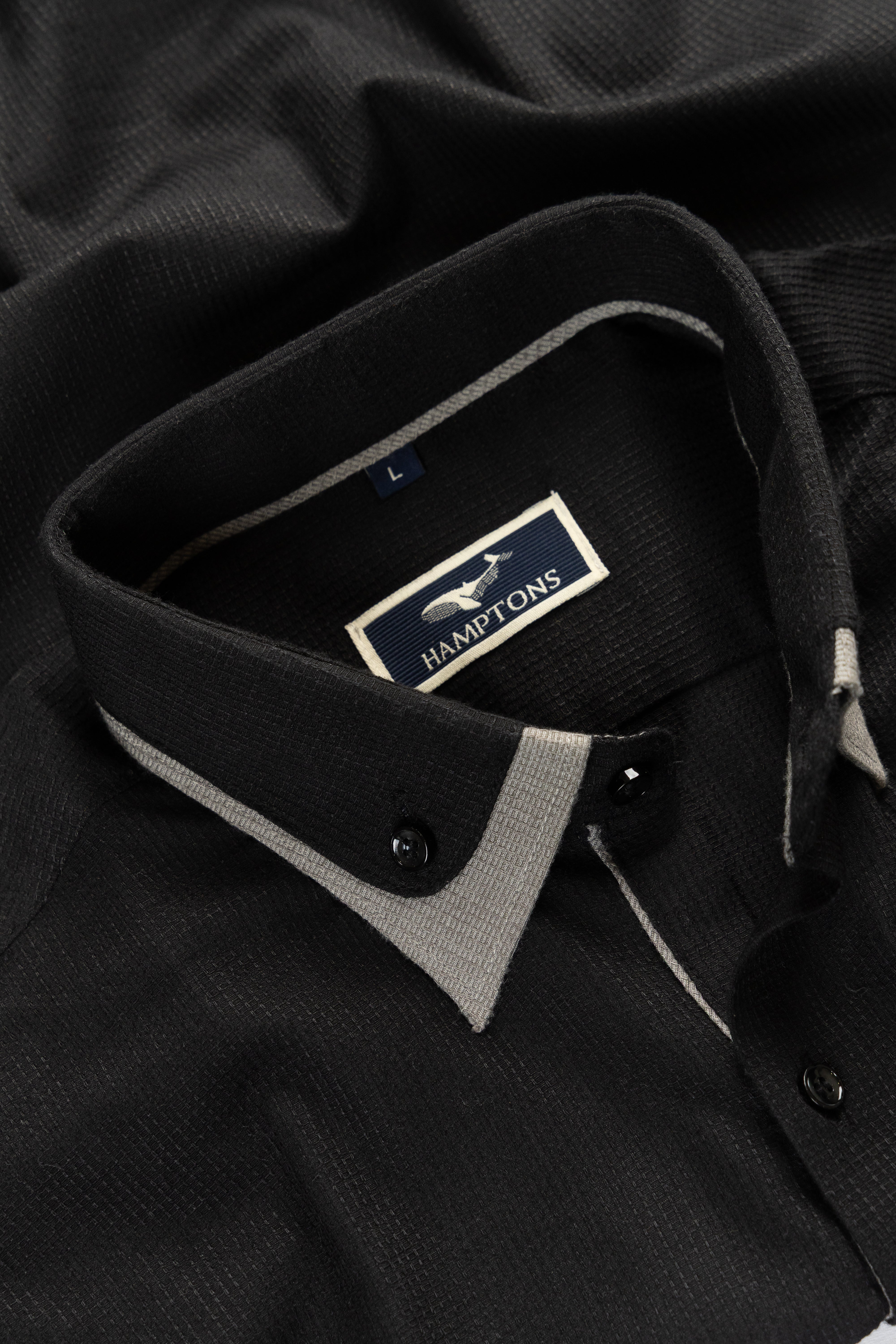 Midnight Black Grid–Tonal Buttons With Contrast Collar Shirt