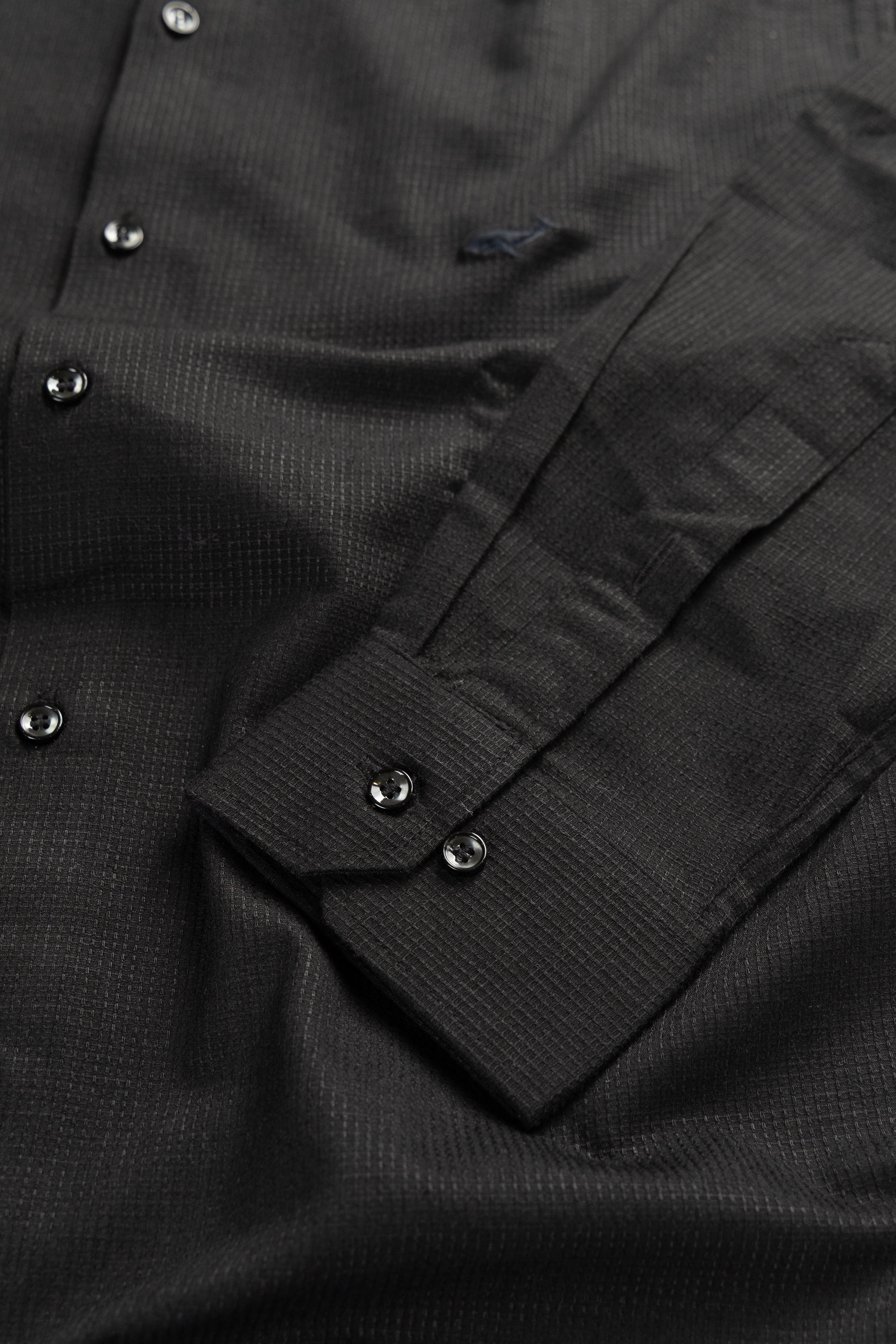 Midnight Black Grid–Tonal Buttons With Contrast Collar Shirt
