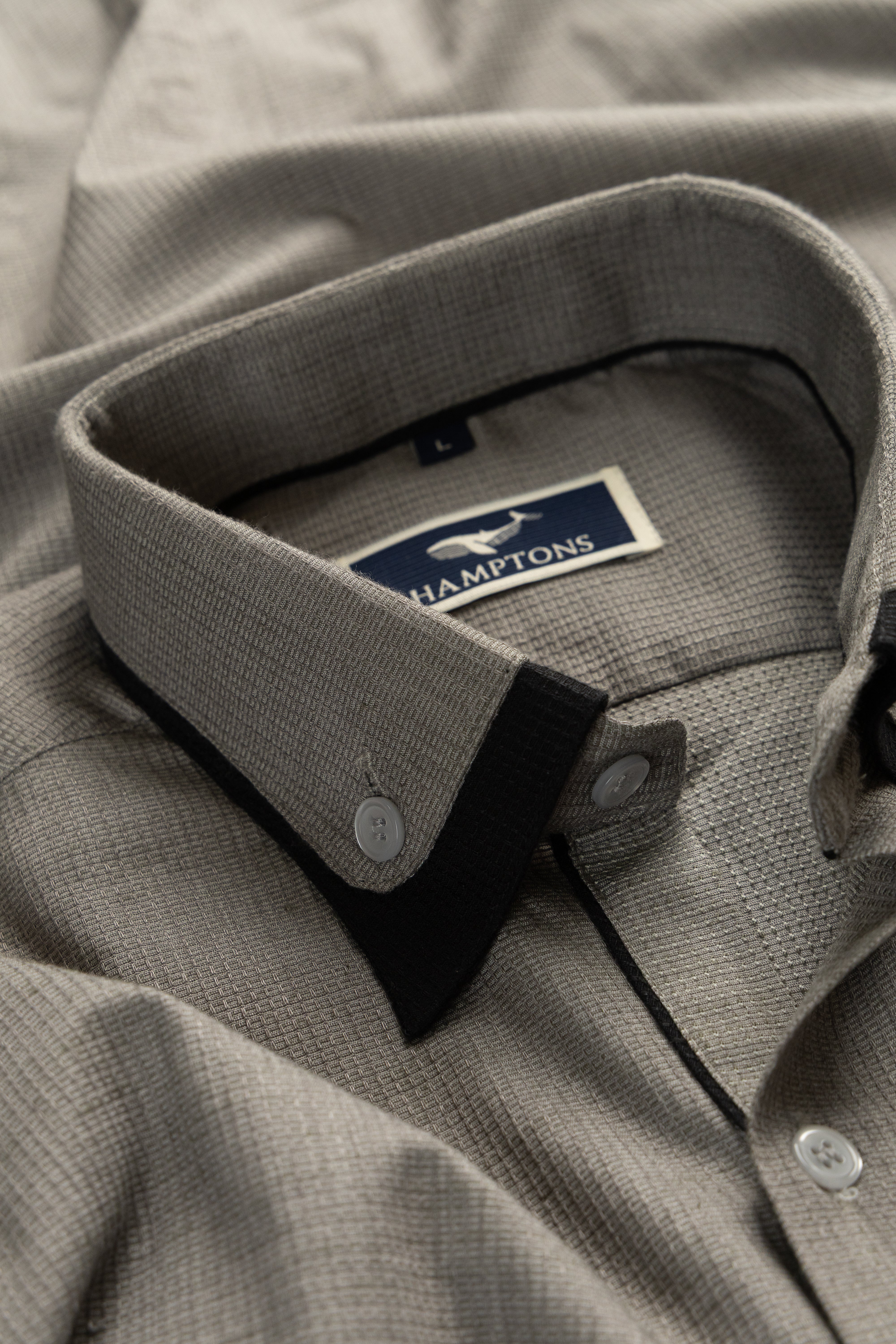 Midnight Grey Grid–Tonal Buttons With Contrast Collar Shirt