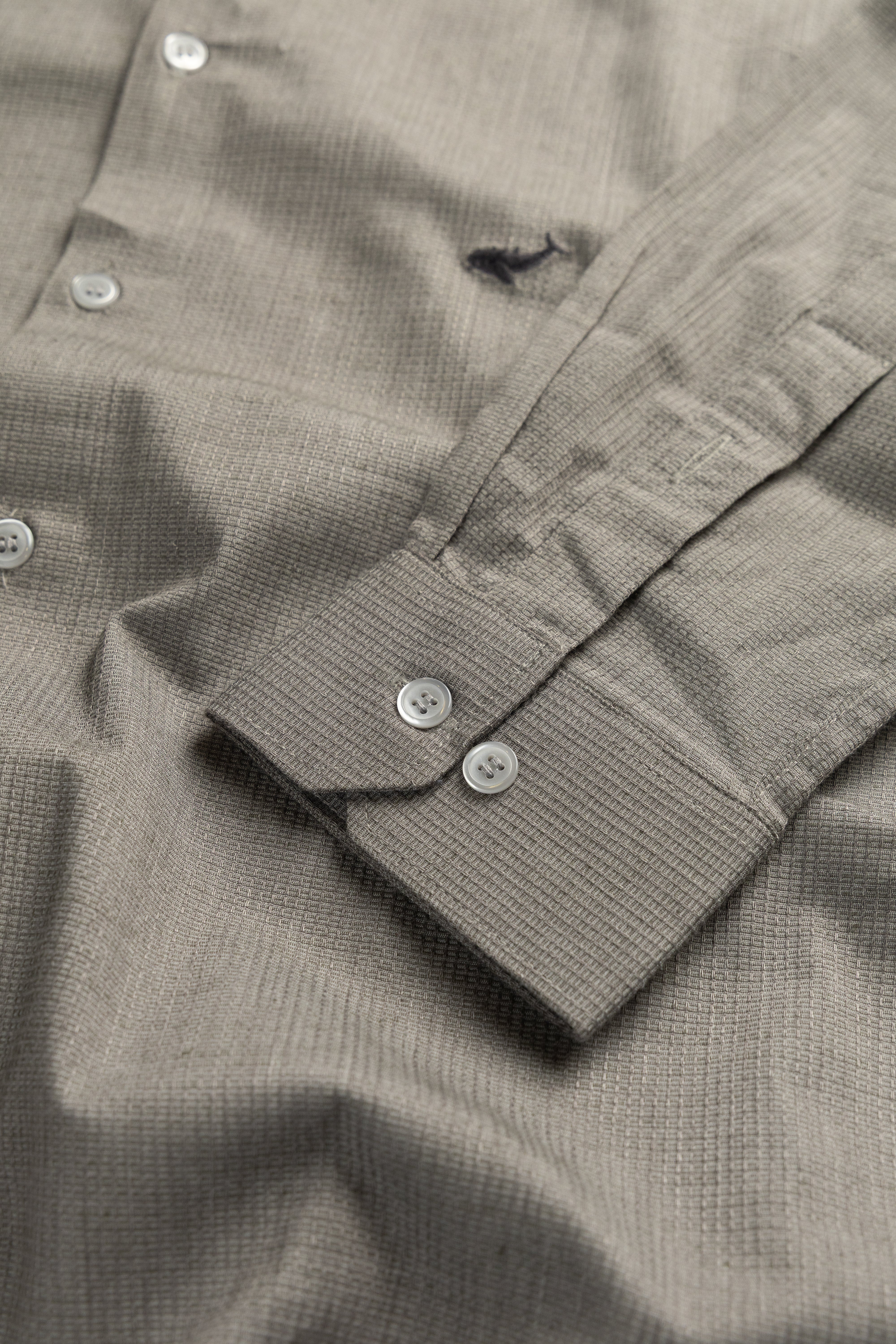 Midnight Grey Grid–Tonal Buttons With Contrast Collar Shirt