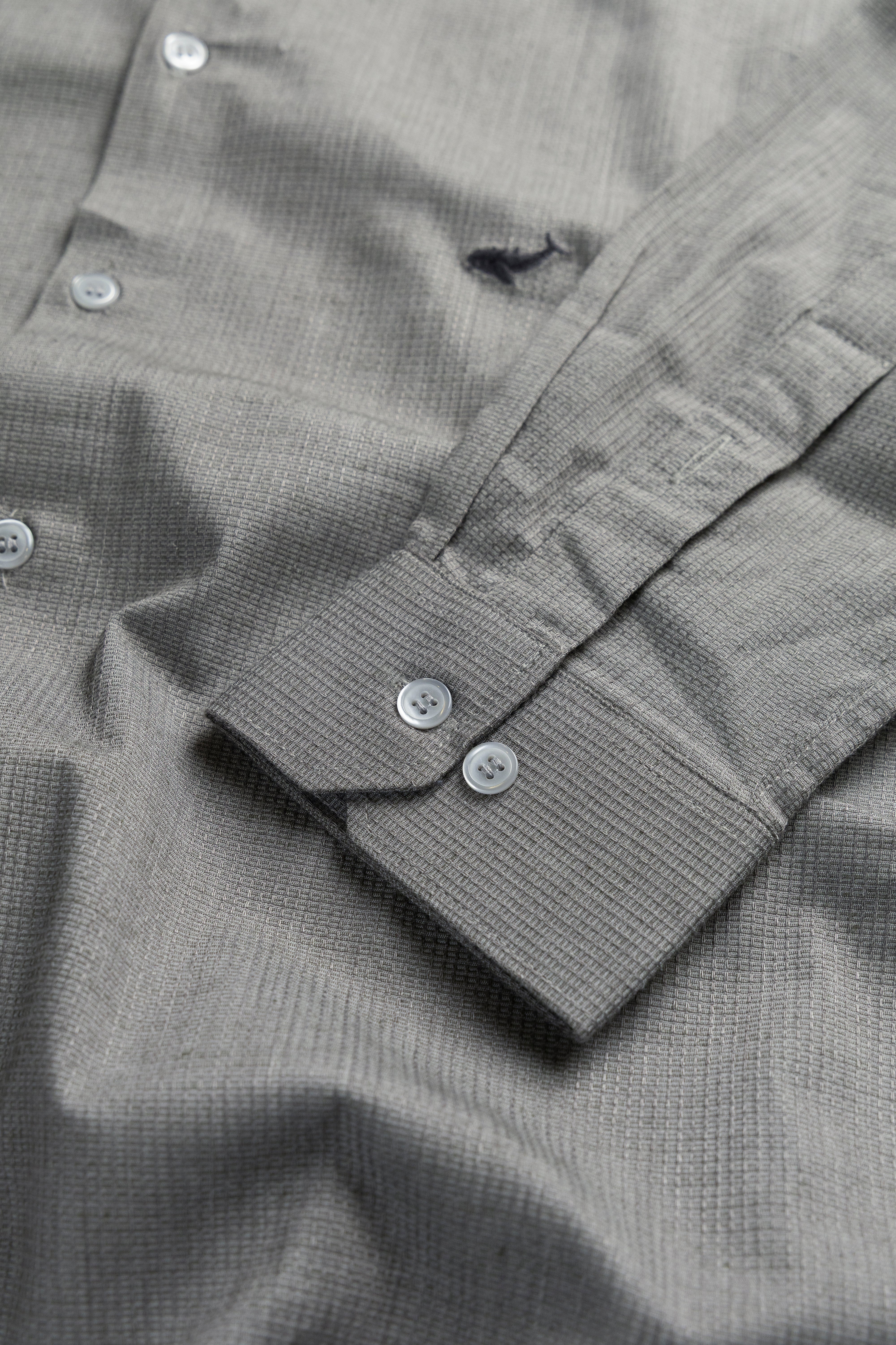 Midnight Grey Grid–Tonal Buttons With Contrast Collar Shirt
