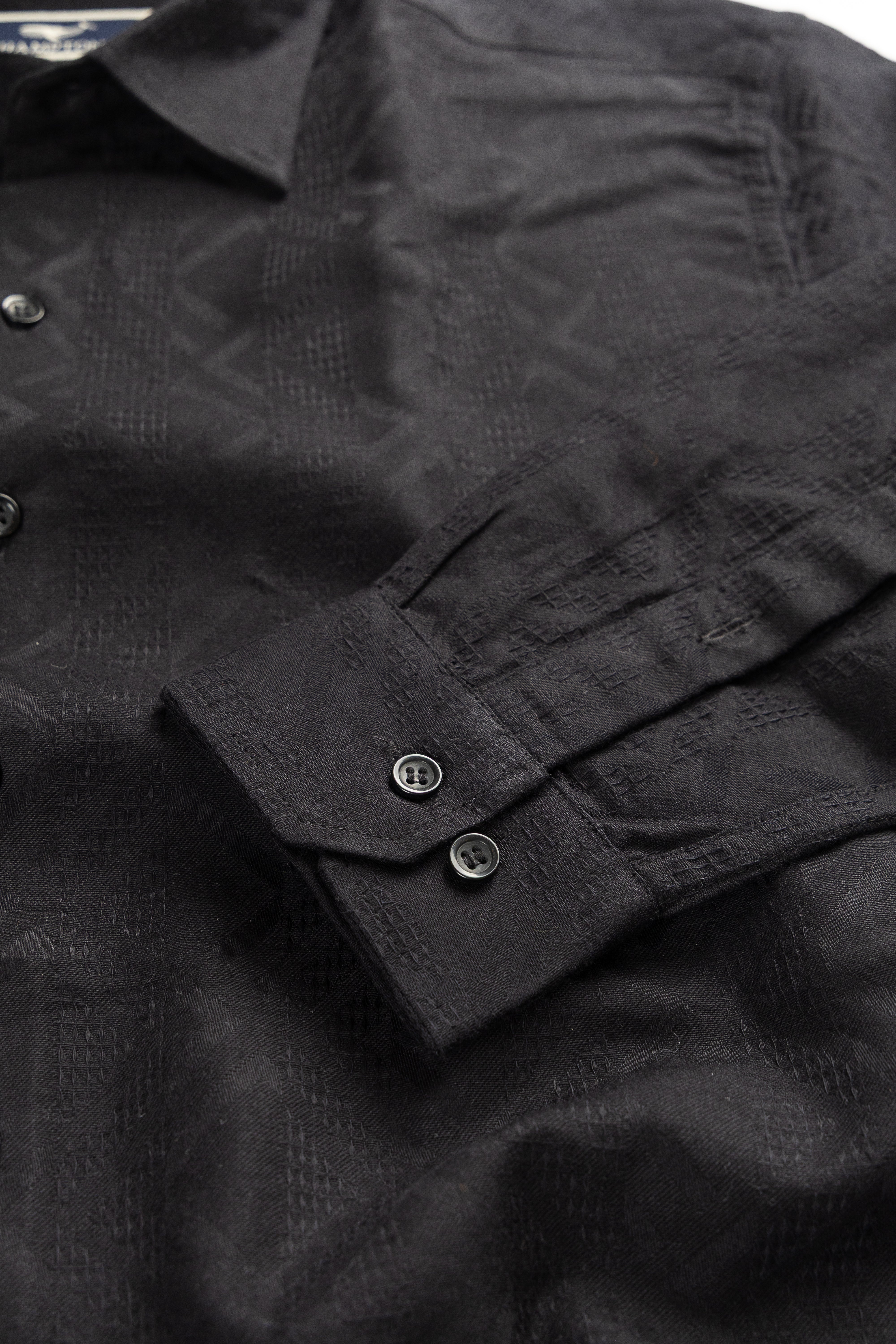 Shadow Weave Cotton- Button-Down Wide Collar Shirt