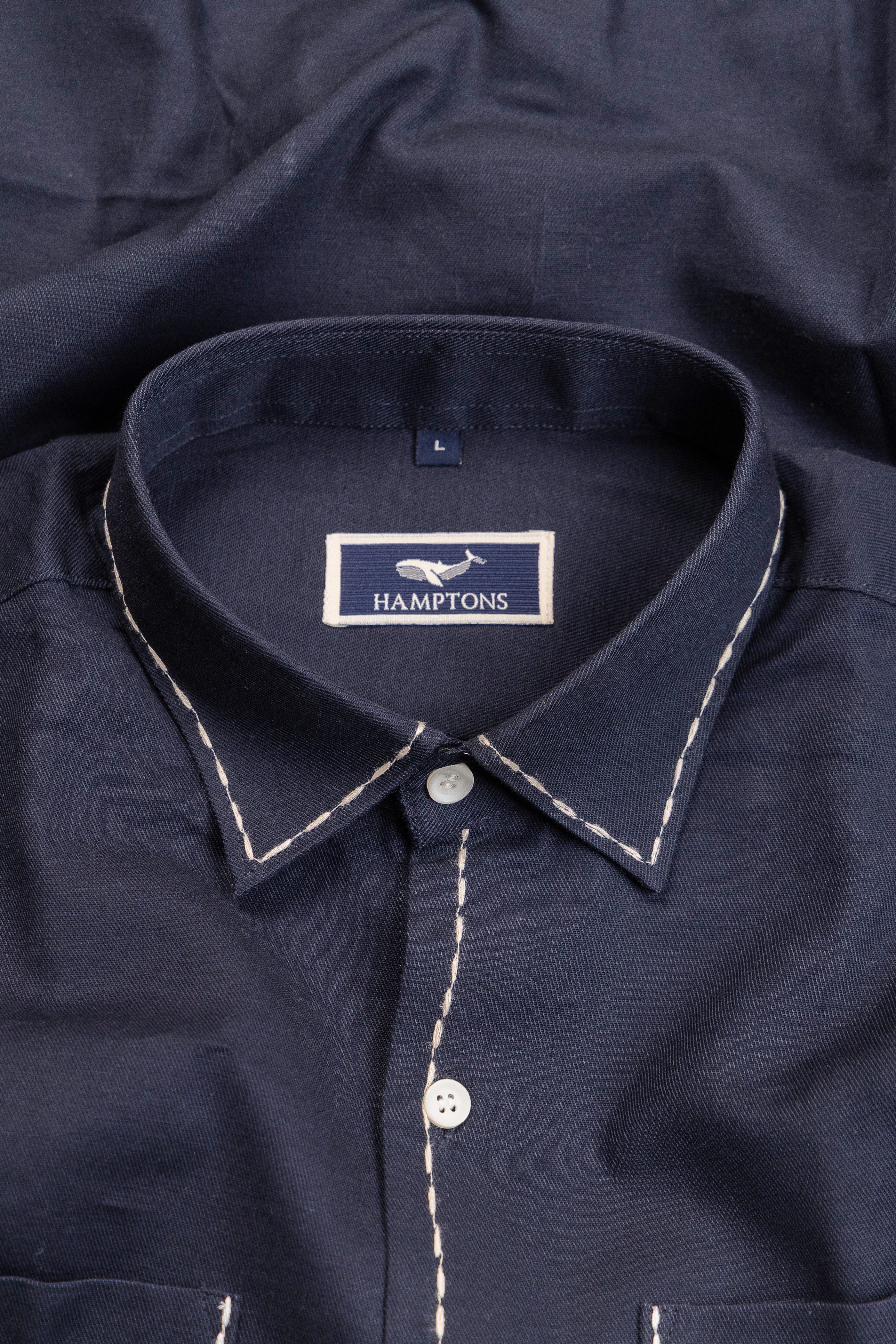 Saddle Stitch Cotton– Spread Collar And Bouble Pocket Shirt