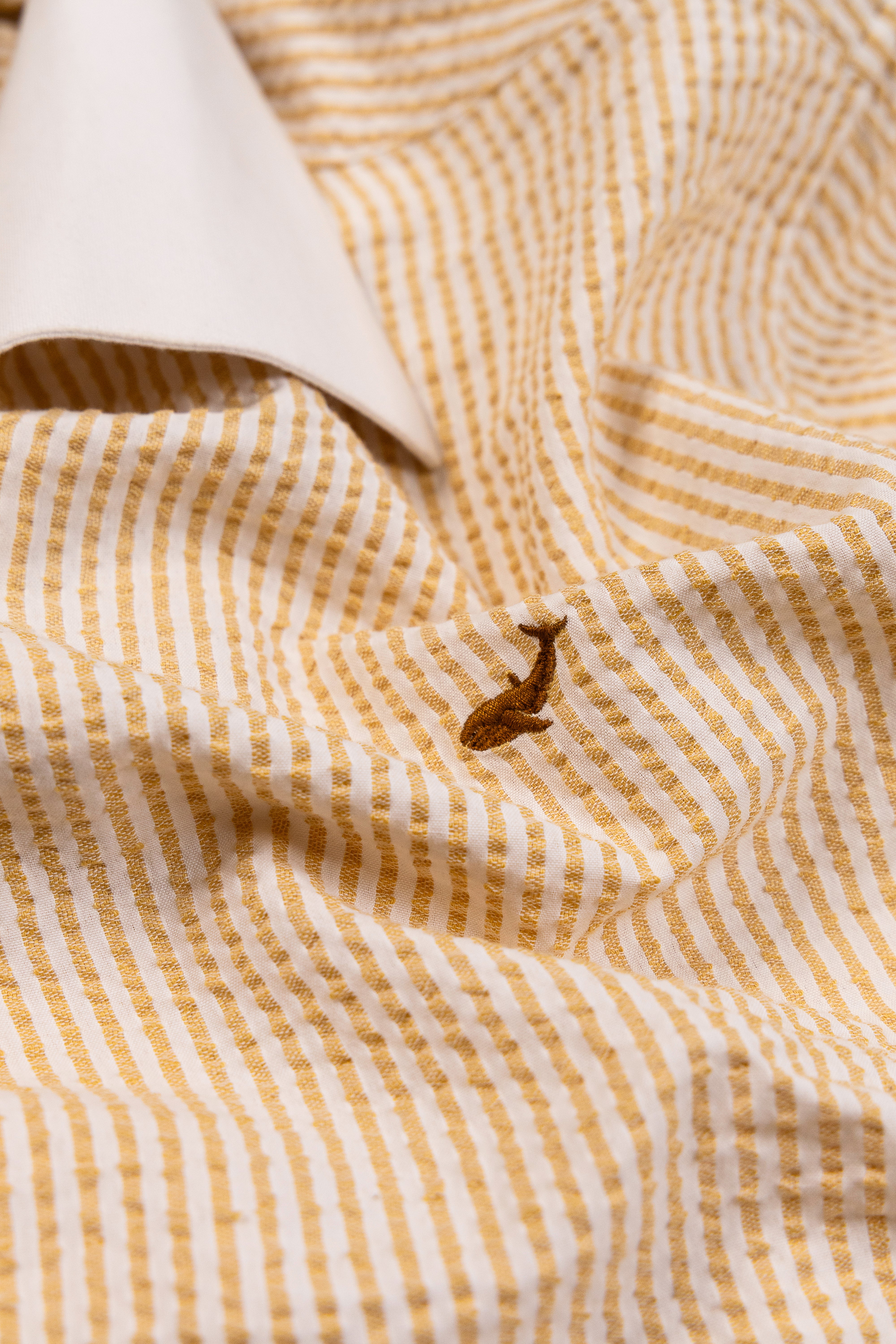 Coastal Seersucker- 80s Wide Collar Shirt