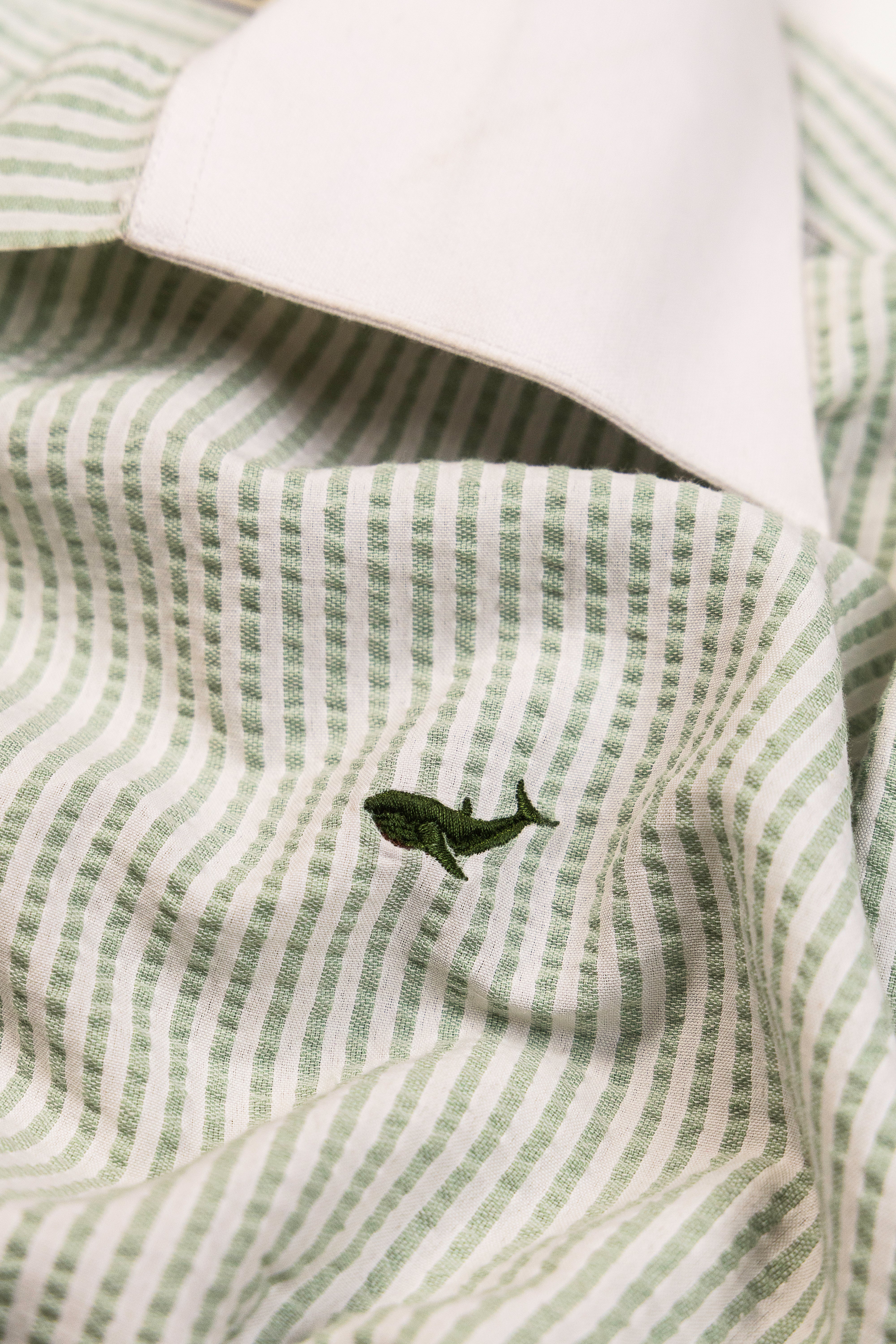 Breeze Stripe Seersucker- 80s Wide Collar Shirt