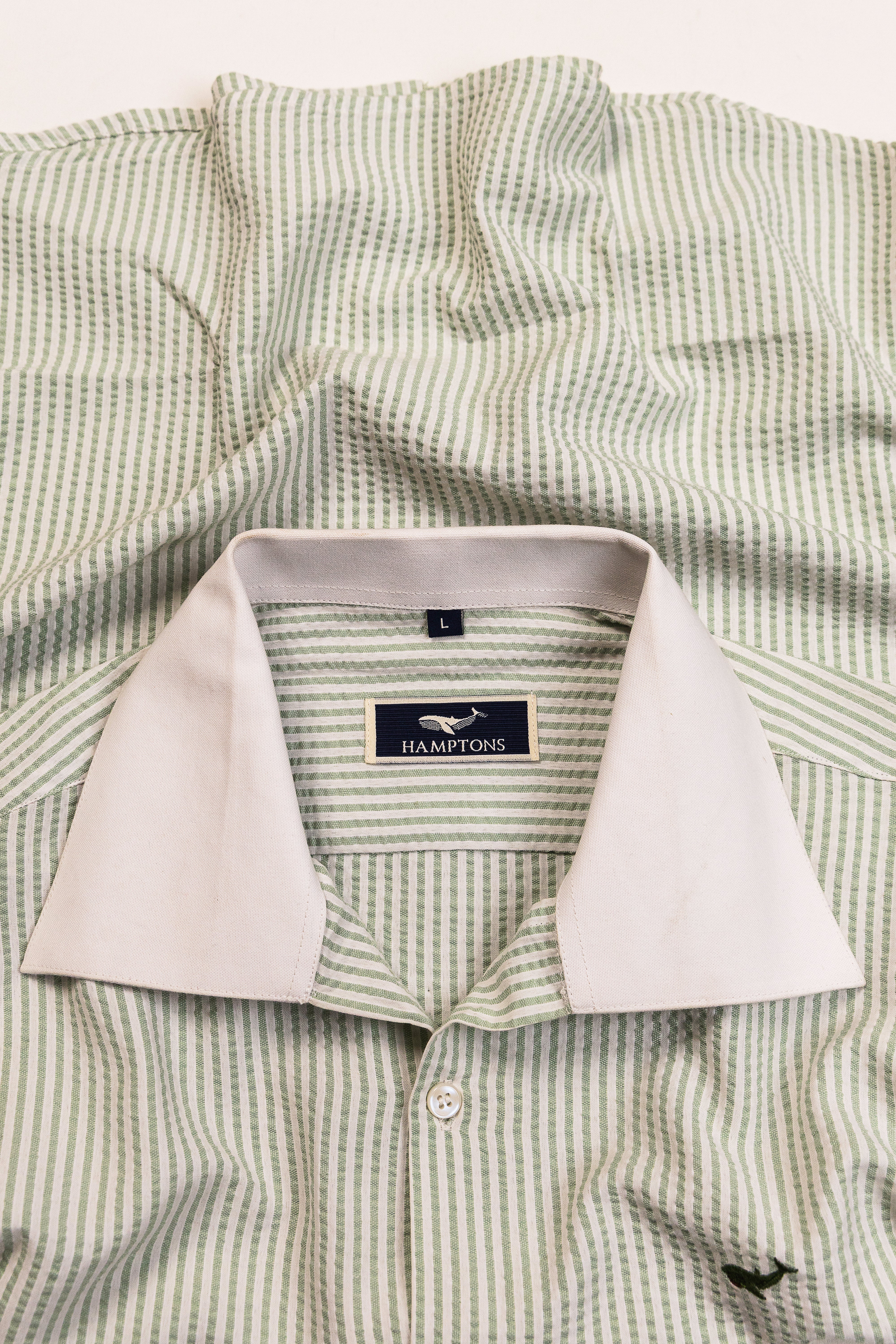 Breeze Stripe Seersucker- 80s Wide Collar Shirt