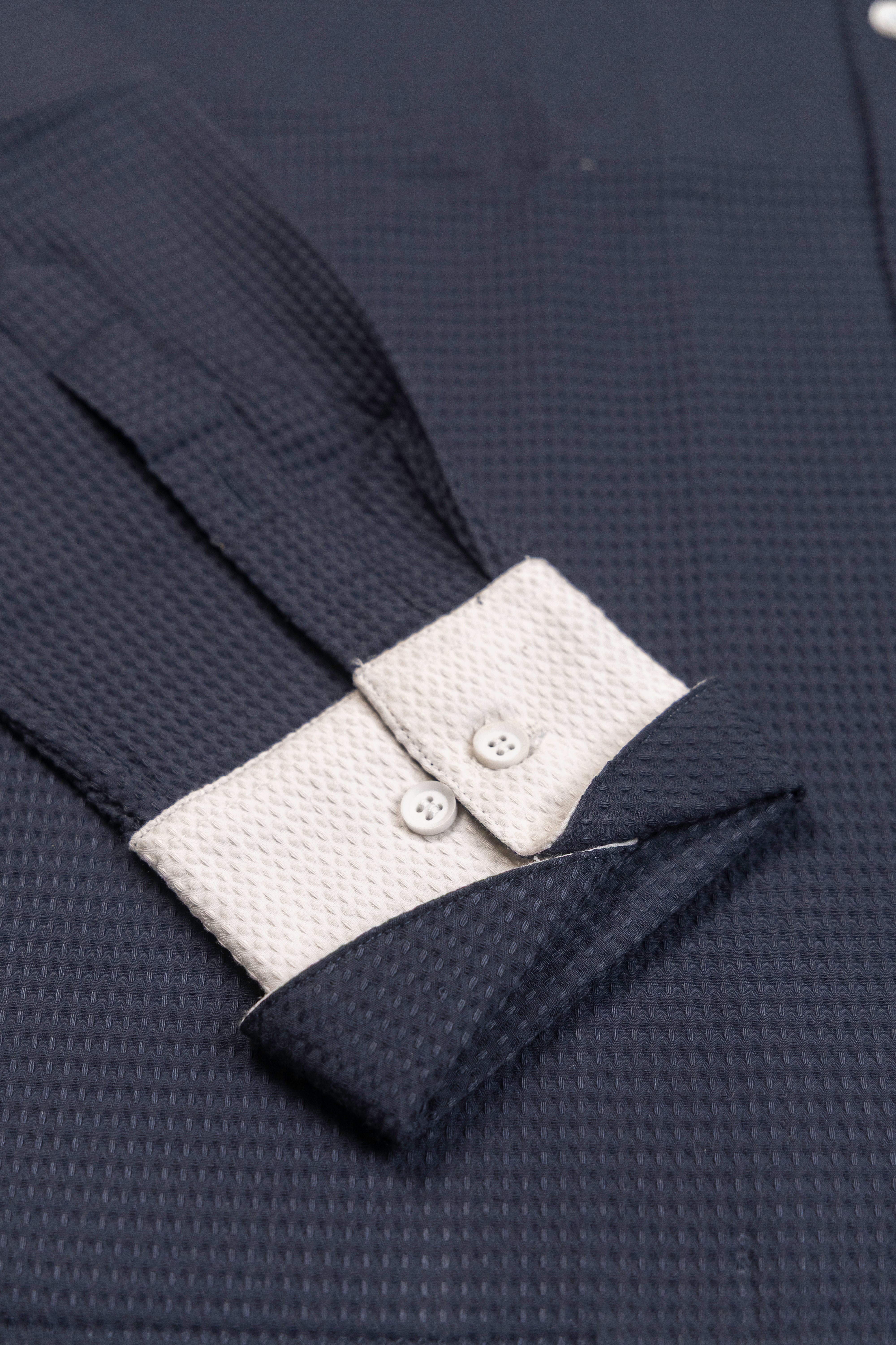 Midnight Waffle Knit- Wide Collar Shirt