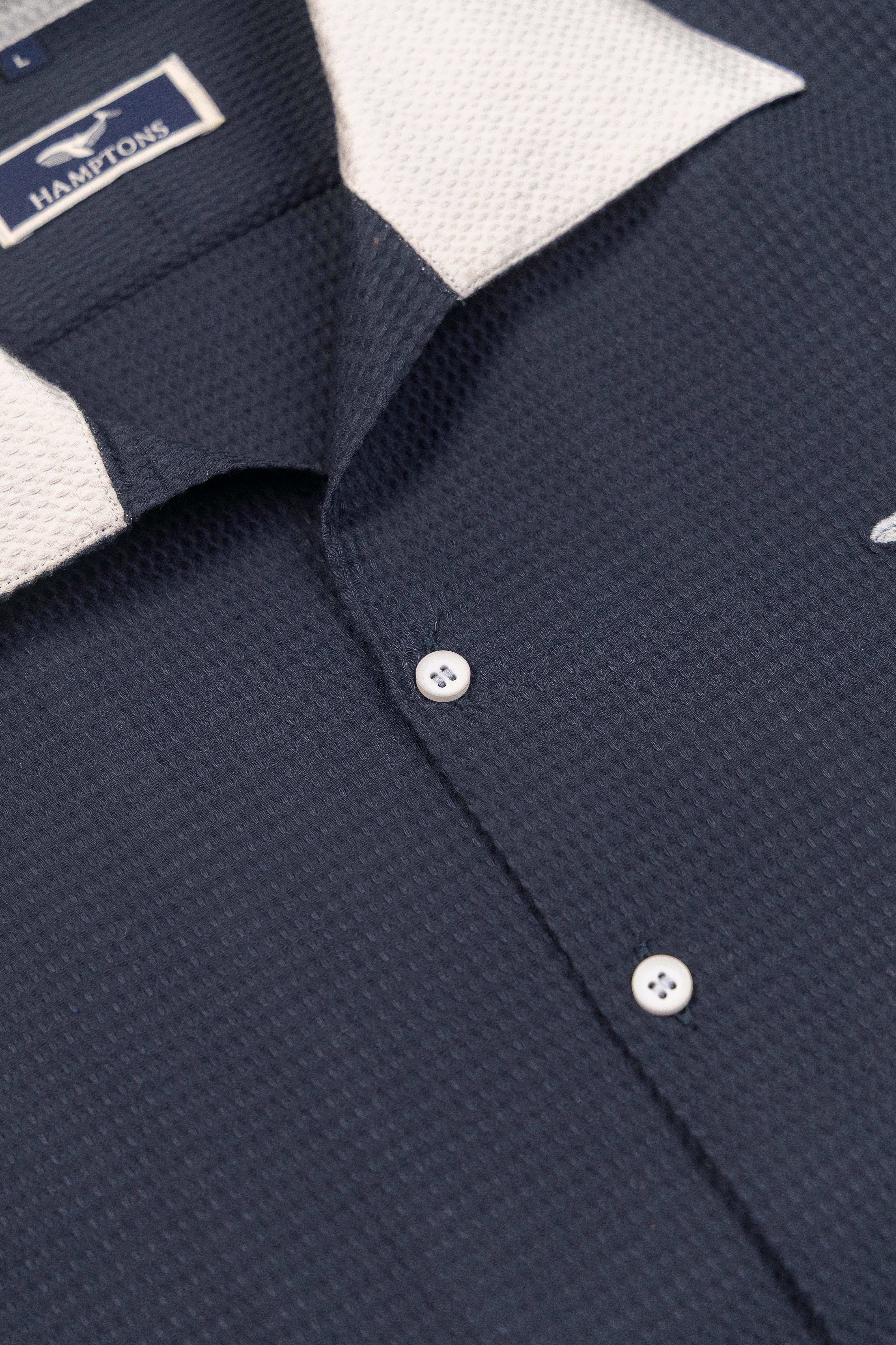 Midnight Waffle Knit- Wide Collar Shirt