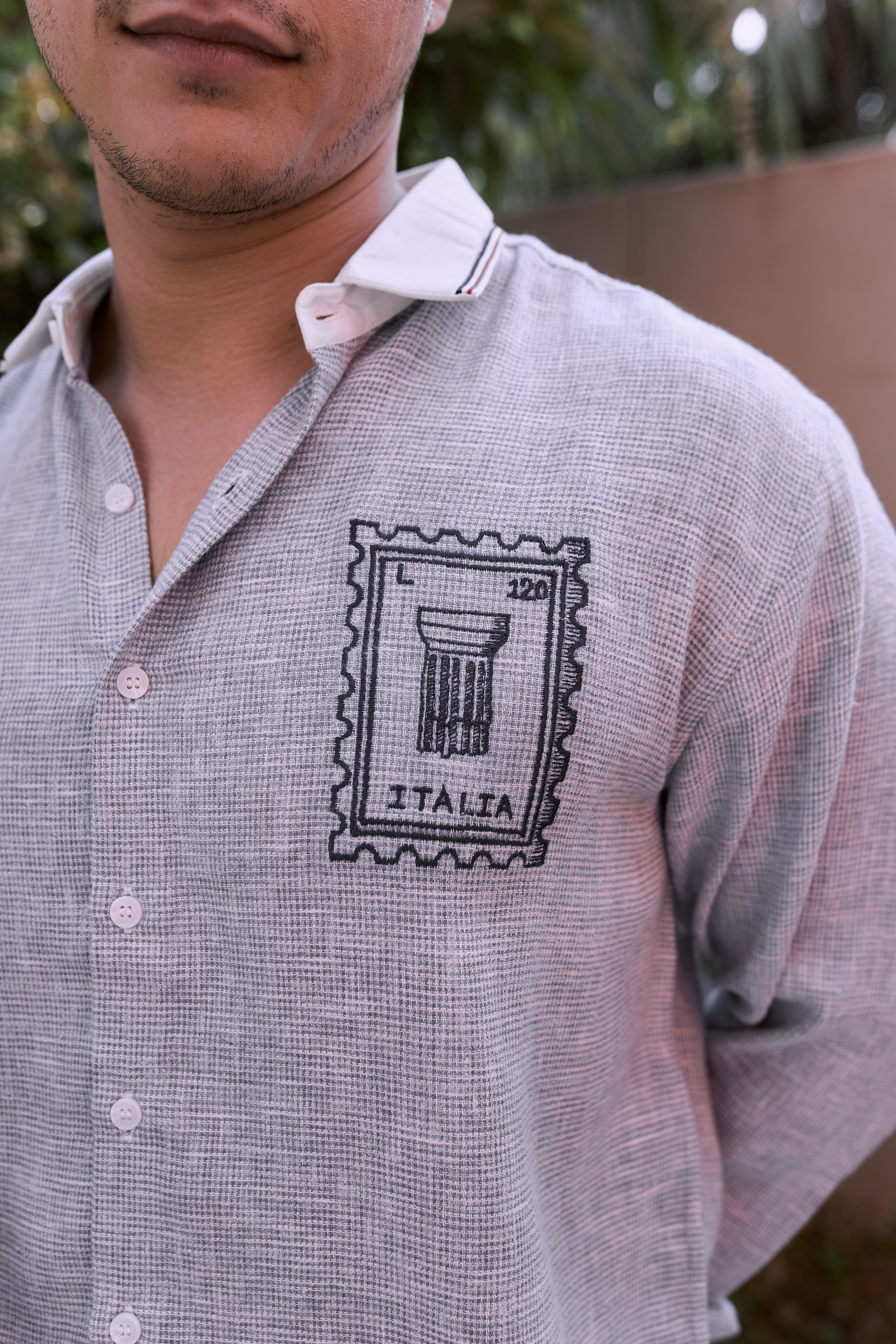 Italia Postmark Grey Embroidered Shirt