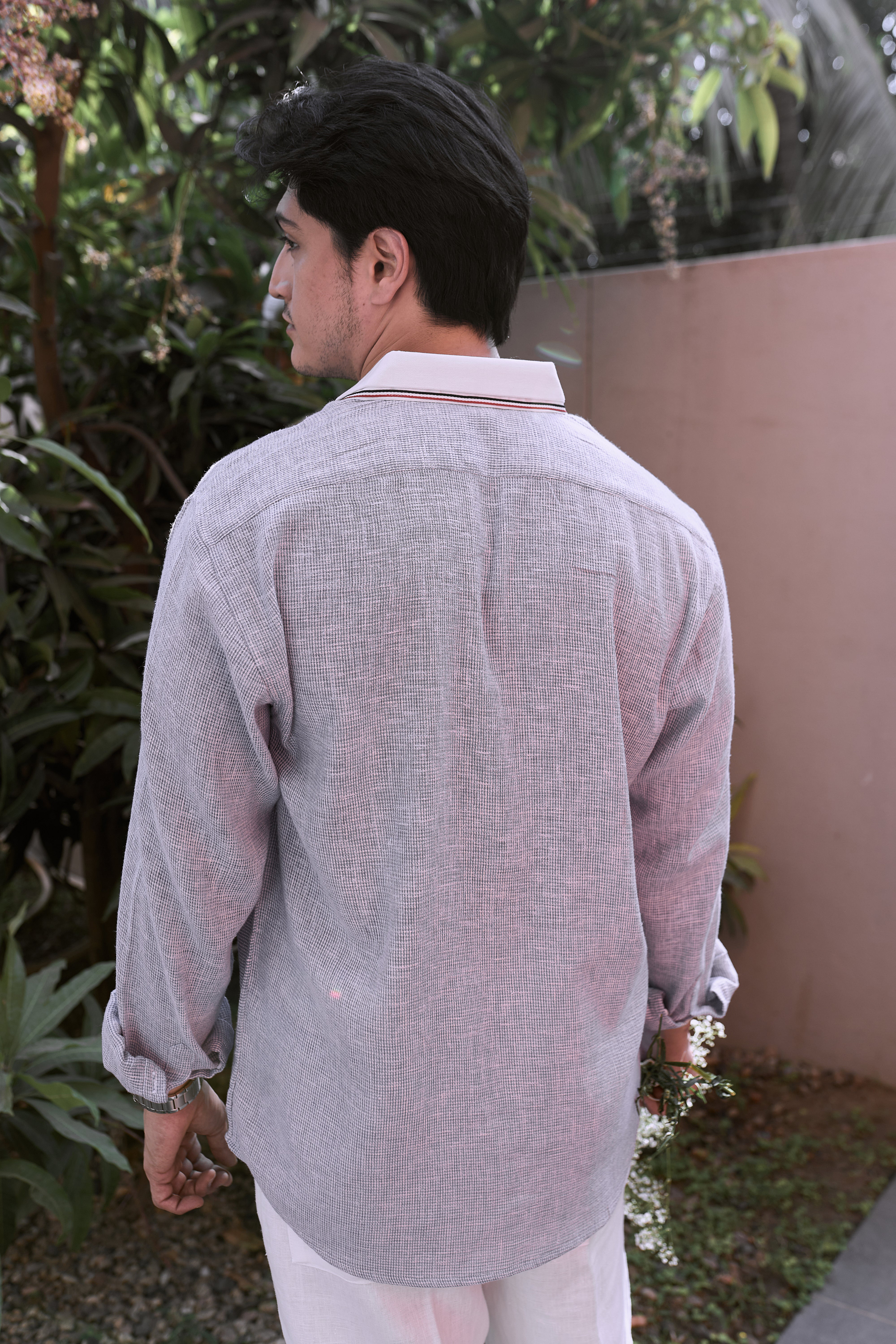 Italia Postmark Grey Embroidered Shirt